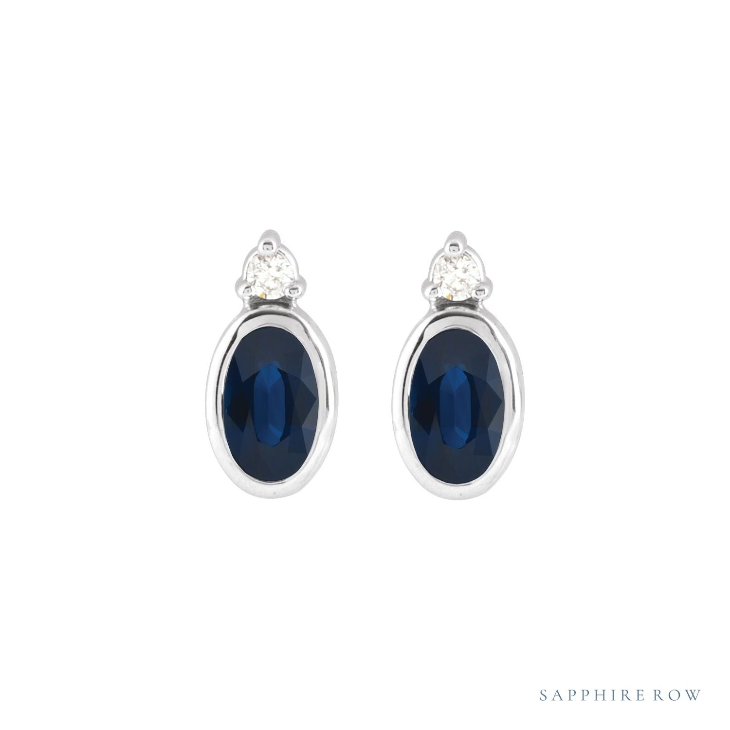 Sapphire Row Natural Gemstone Accented Bezel Earrings - Blue Sapphire, Platinum, 5 x 3 mm (view 2)