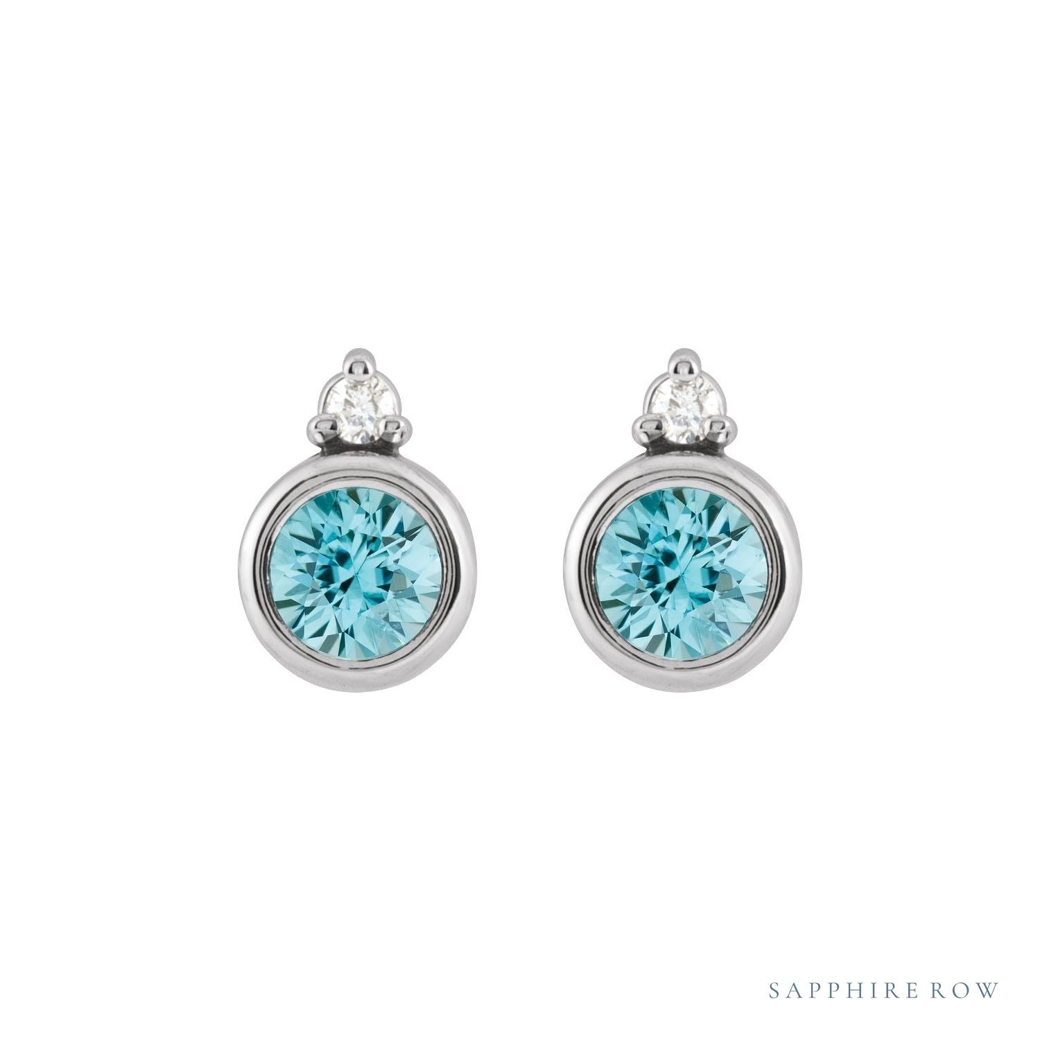 Sapphire Row Natural Gemstone Accented Bezel Earrings - Blue Zircon, 14K White Gold, 4 mm (view 2)