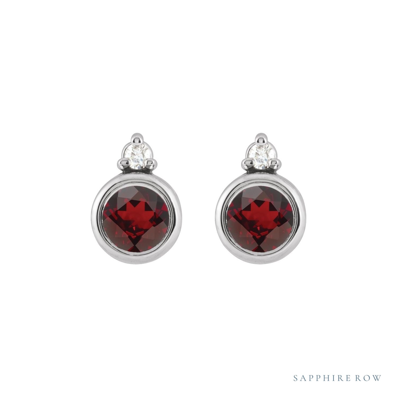 Sapphire Row Natural Gemstone Accented Bezel Earrings - Mozambique Garnet, Platinum, 4 mm (view 2)