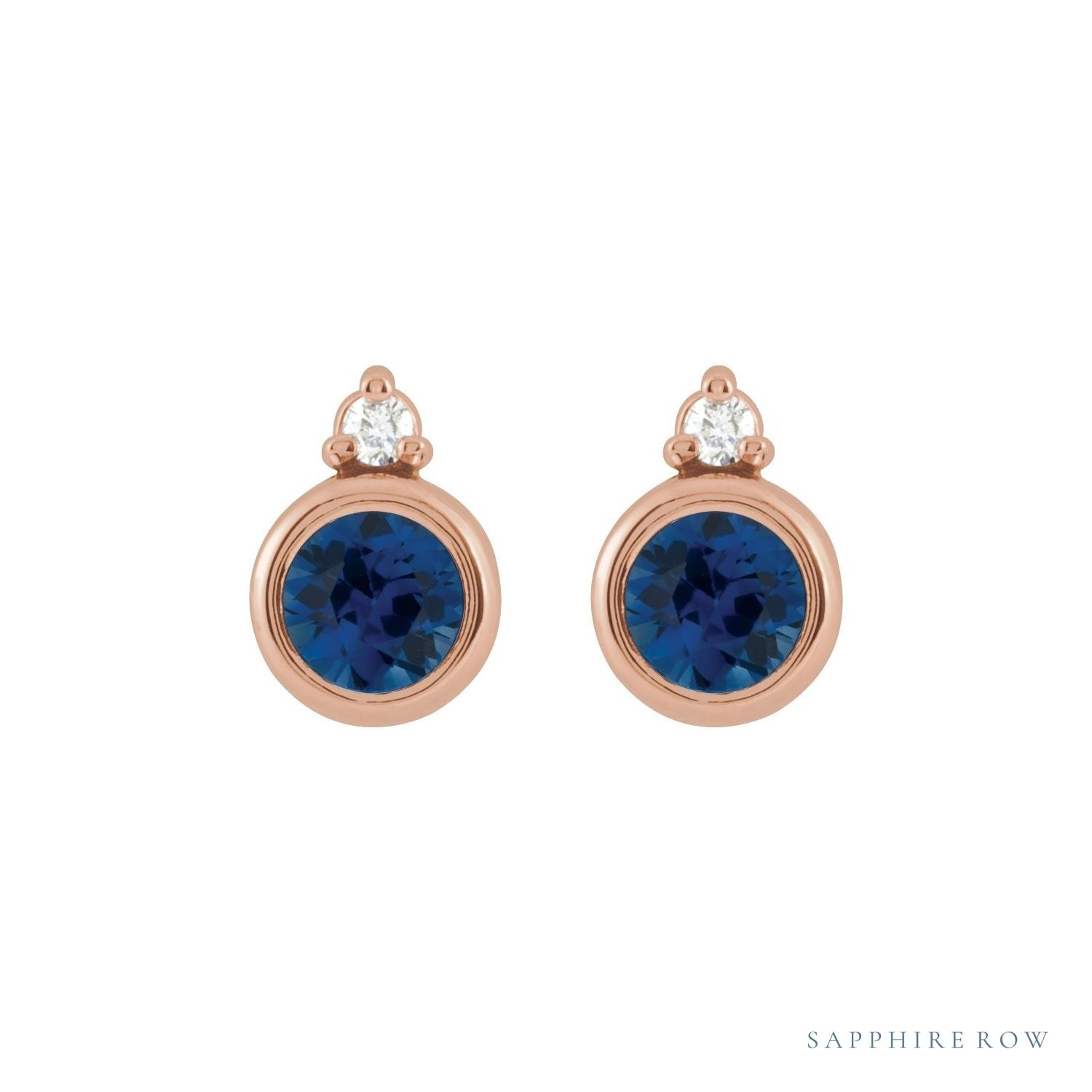 Sapphire Row Natural Gemstone Accented Bezel Earrings - Blue Sapphire, 14K Rose Gold, 4 mm (view 2)