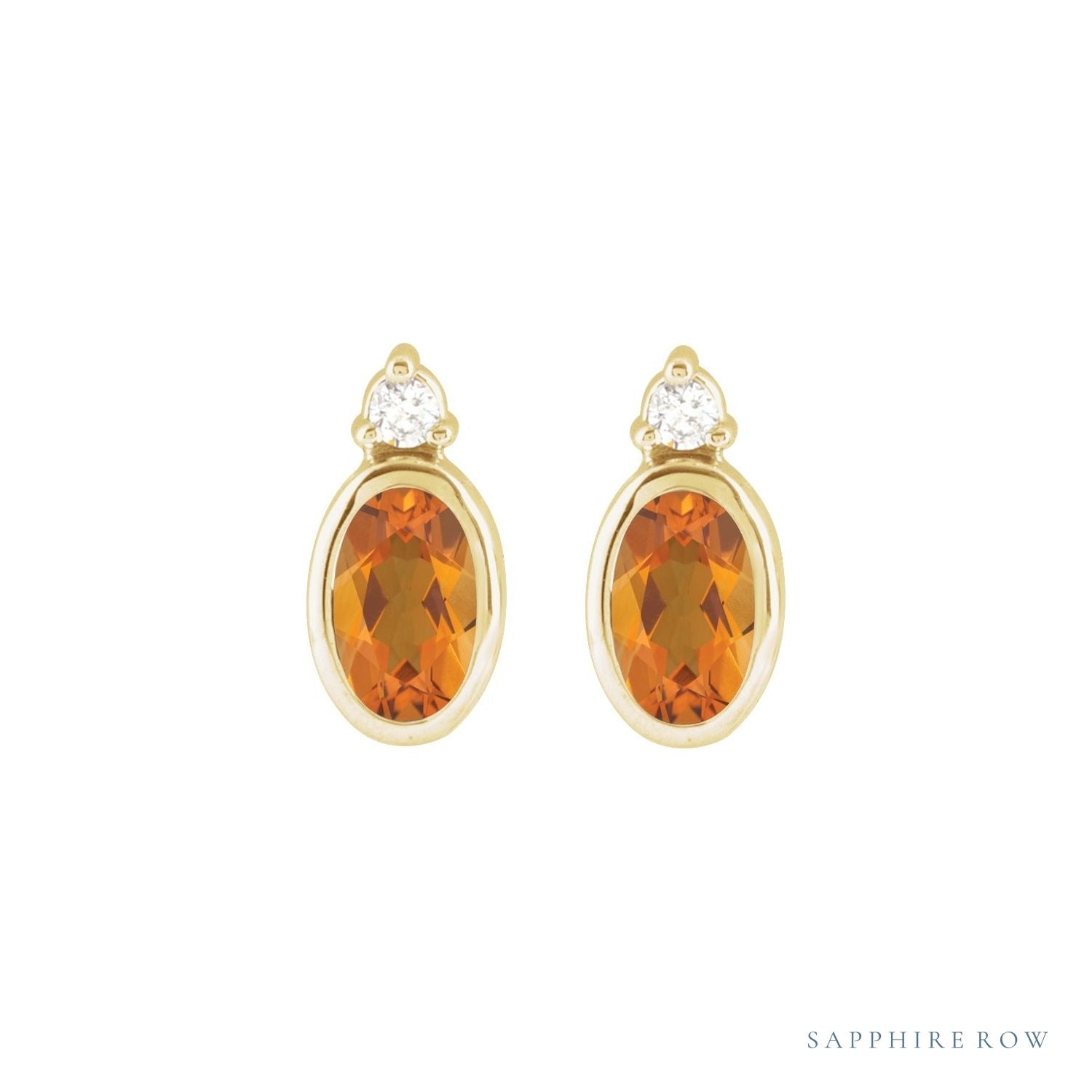 Sapphire Row Natural Gemstone Accented Bezel Earrings - Citrine, 14K Yellow Gold, 5 x 3 mm (view 2)