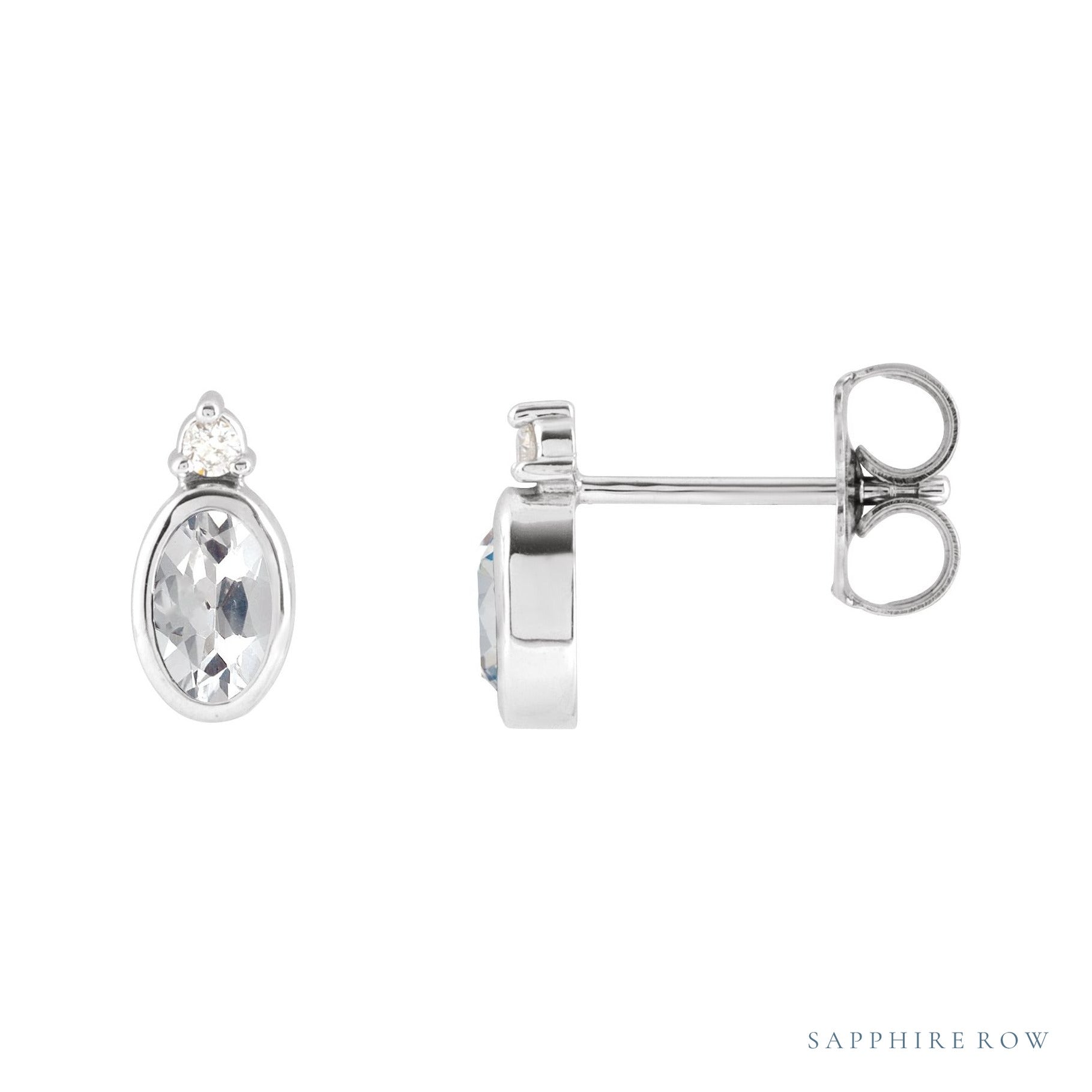 Sapphire Row Natural Gemstone Accented Bezel Earrings - White Sapphire, Platinum, 5 x 3 mm