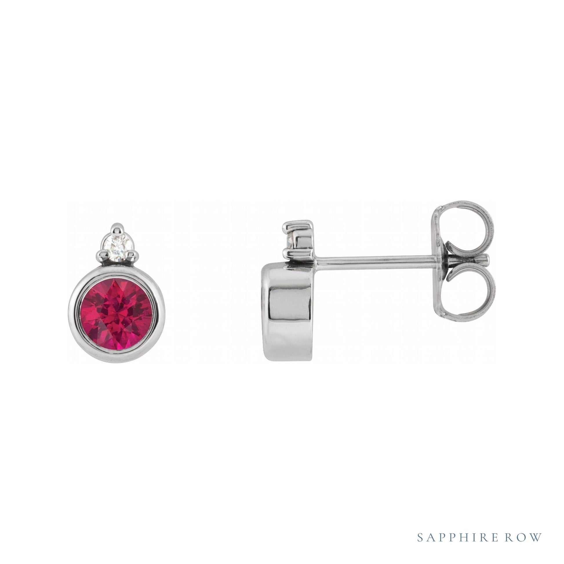 Sapphire Row Natural Gemstone Accented Bezel Earrings - Ruby, Platinum, 4 mm