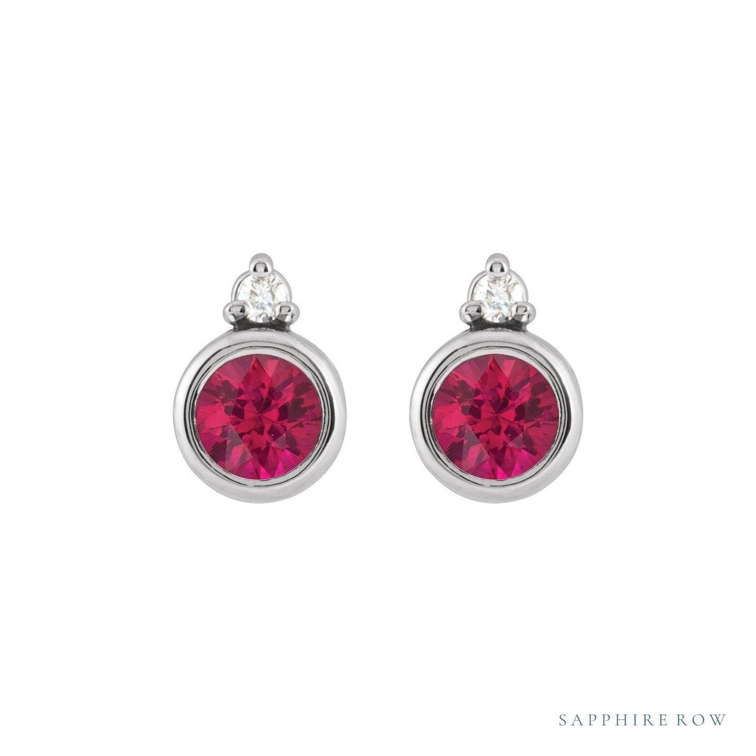 Sapphire Row Natural Gemstone Accented Bezel Earrings - Ruby, Platinum, 4 mm (view 2)