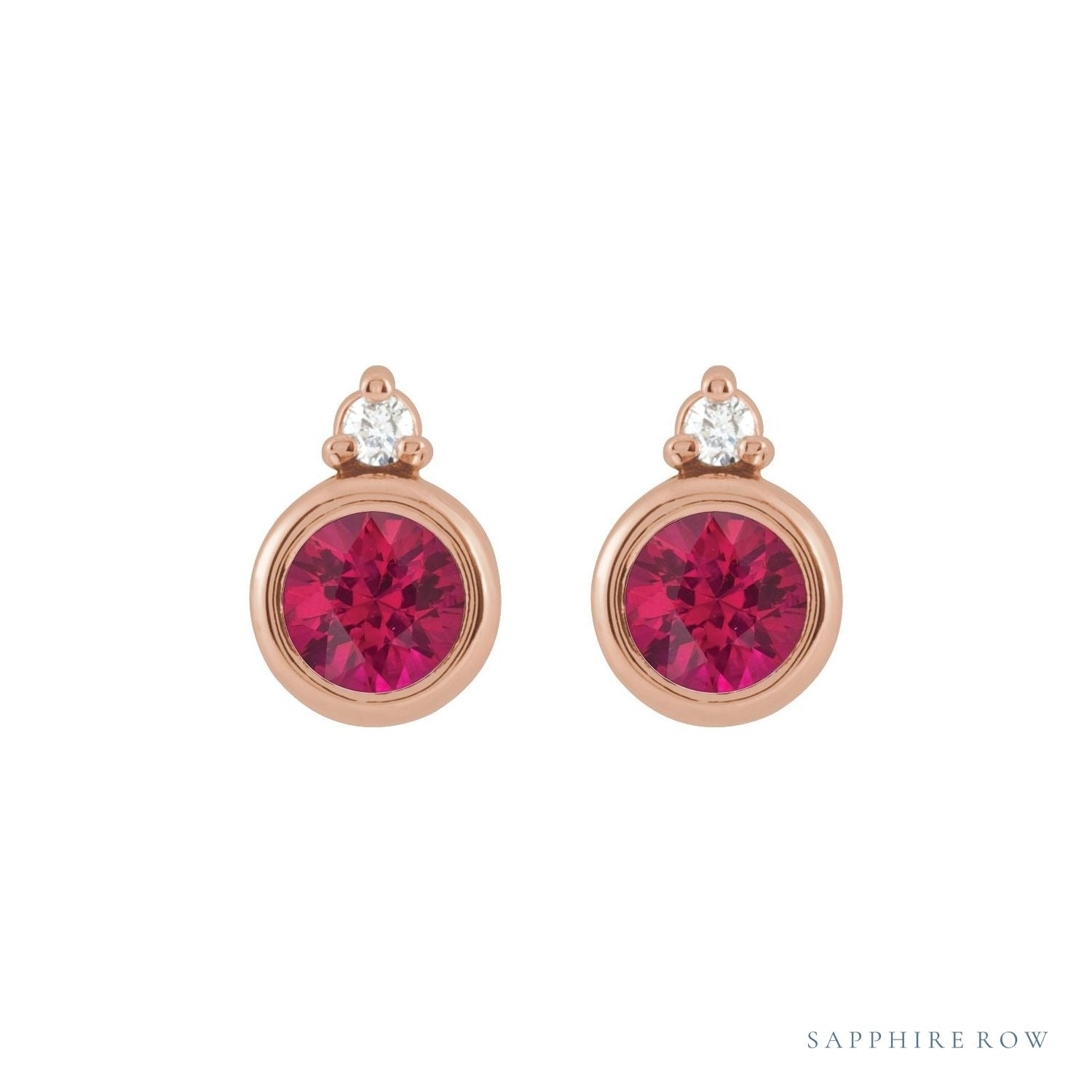 Sapphire Row Natural Gemstone Accented Bezel Earrings - Ruby, 14K Rose Gold, 4 mm (view 2)