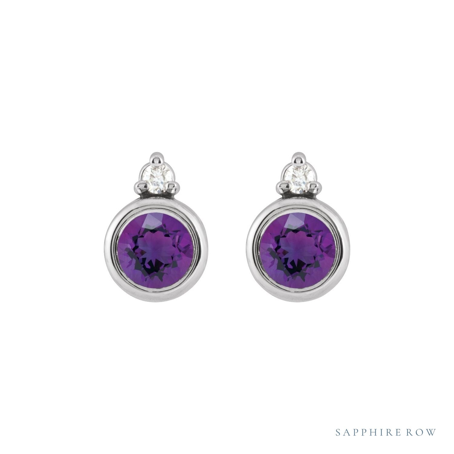 Sapphire Row Natural Gemstone Accented Bezel Earrings - Amethyst, Platinum, 4 mm (view 2)