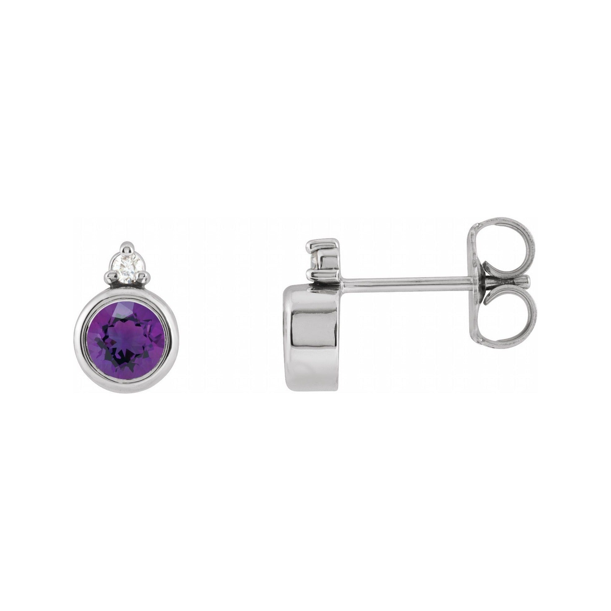 Sapphire Row Natural Gemstone Accented Bezel Earrings - Amethyst, 14K White Gold, 4 mm
