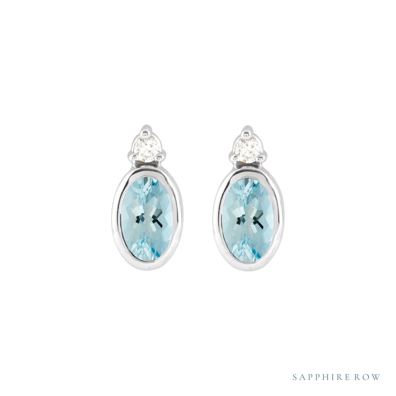 Sapphire Row Natural Gemstone Accented Bezel Earrings - Aquamarine, Platinum, 5 x 3 mm (view 2)