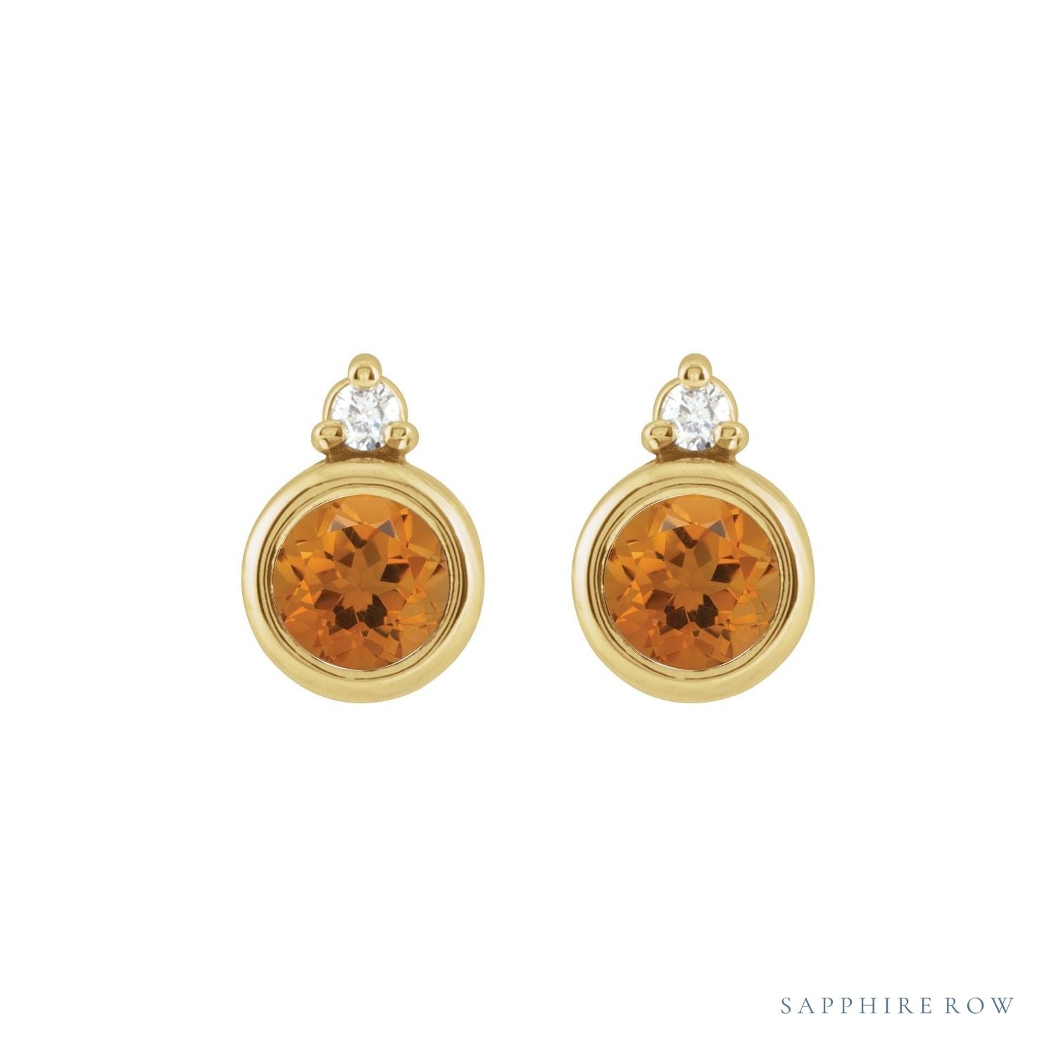 Sapphire Row Natural Gemstone Accented Bezel Earrings - Citrine, 14K Yellow Gold, 4 mm (view 2)