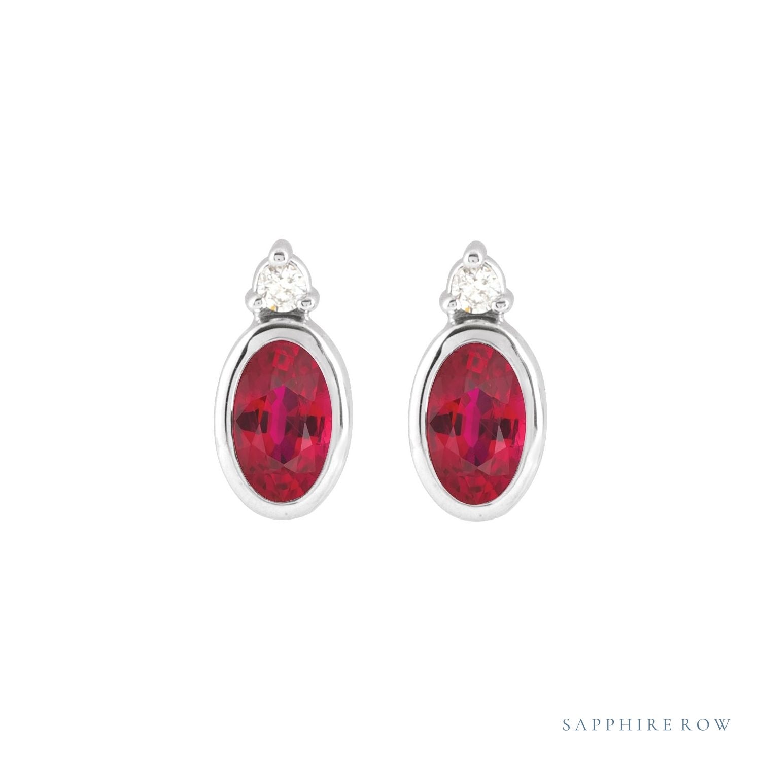 Sapphire Row Natural Gemstone Accented Bezel Earrings - Ruby, 14K White Gold, 5 x 3 mm (view 2)