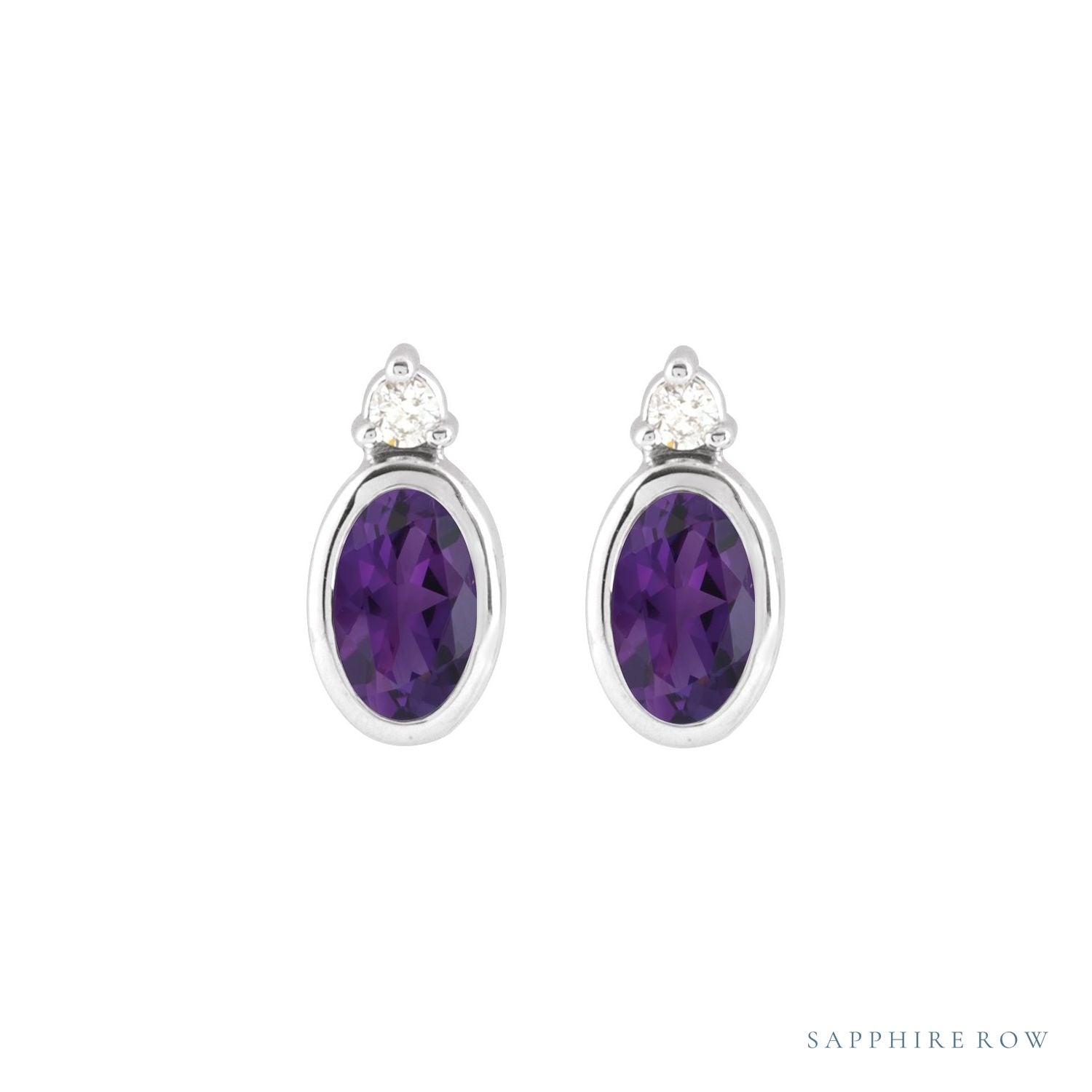 Sapphire Row Natural Gemstone Accented Bezel Earrings - Amethyst, Platinum, 5 x 3 mm (view 2)