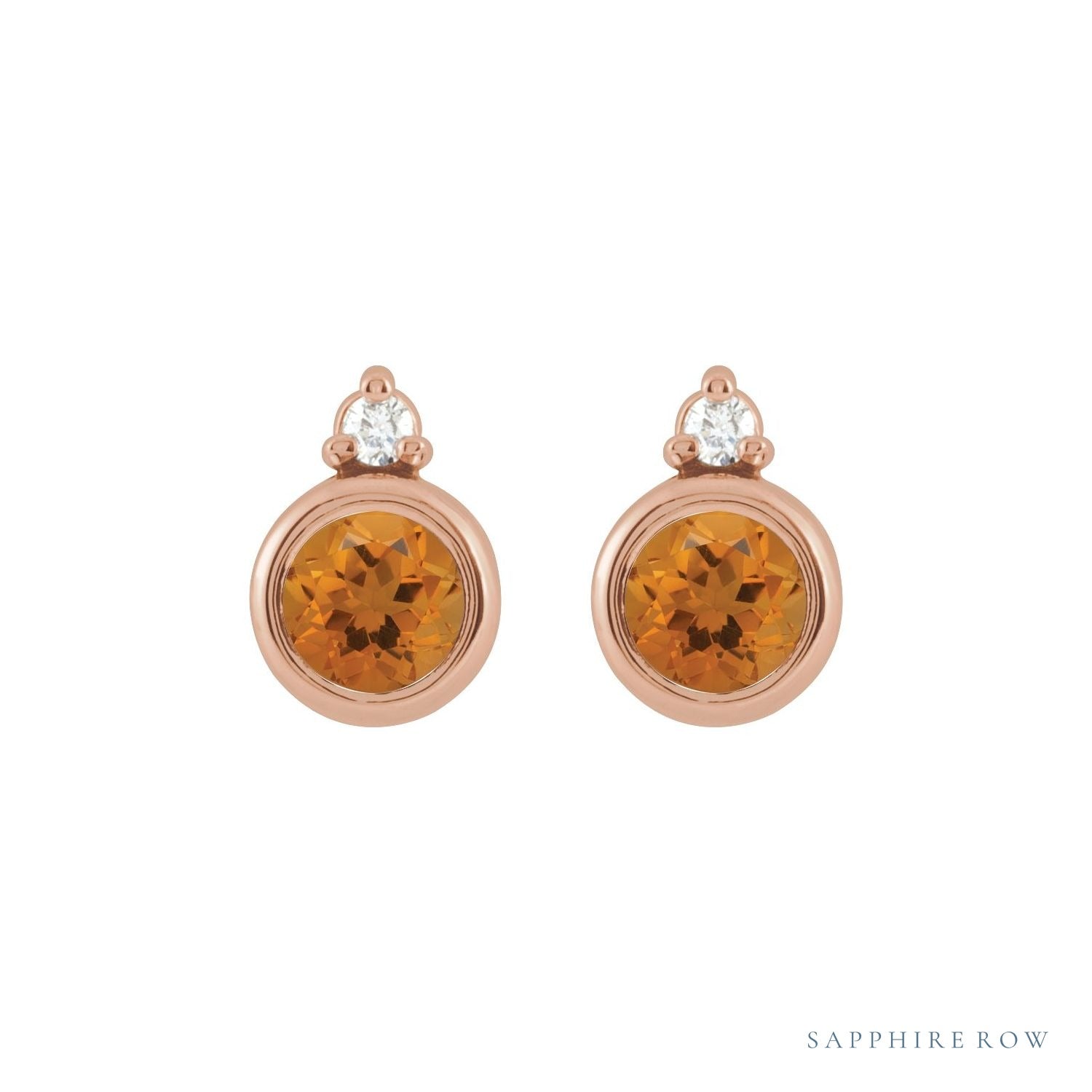 Sapphire Row Natural Gemstone Accented Bezel Earrings - Citrine, 14K Rose Gold, 4 mm (view 2)