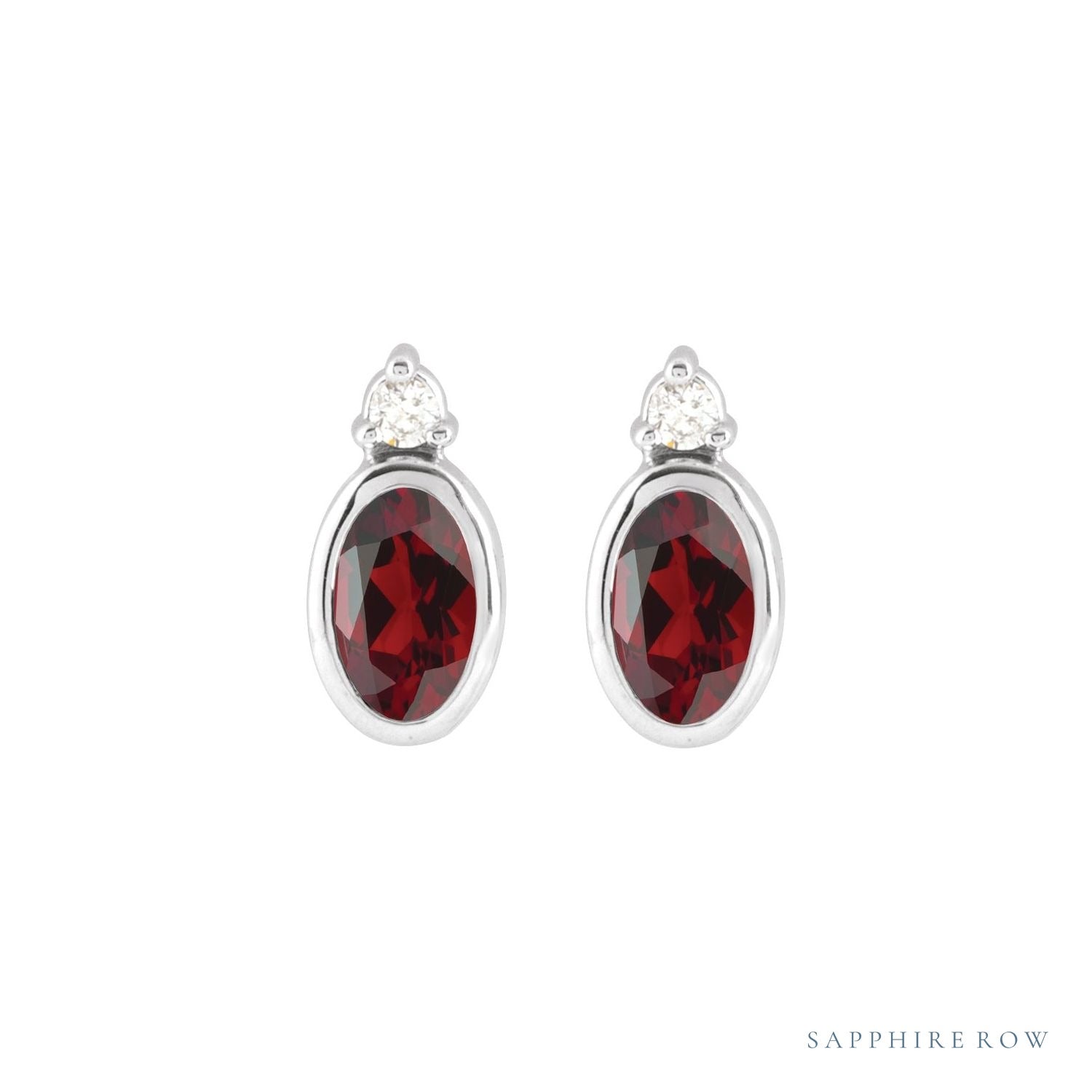 Sapphire Row Natural Gemstone Accented Bezel Earrings - Mozambique Garnet, Platinum, 5 x 3 mm (view 2)
