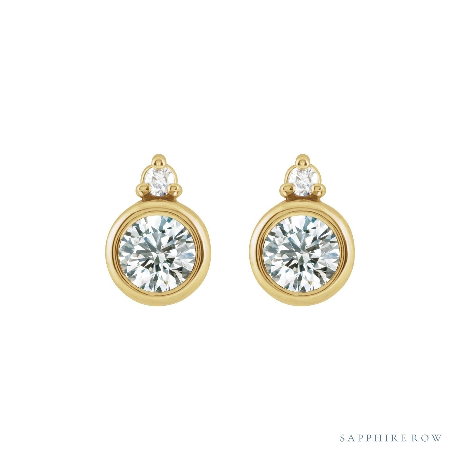 Sapphire Row Natural Gemstone Accented Bezel Earrings - White Sapphire, 14K Yellow Gold, 4 mm (view 2)