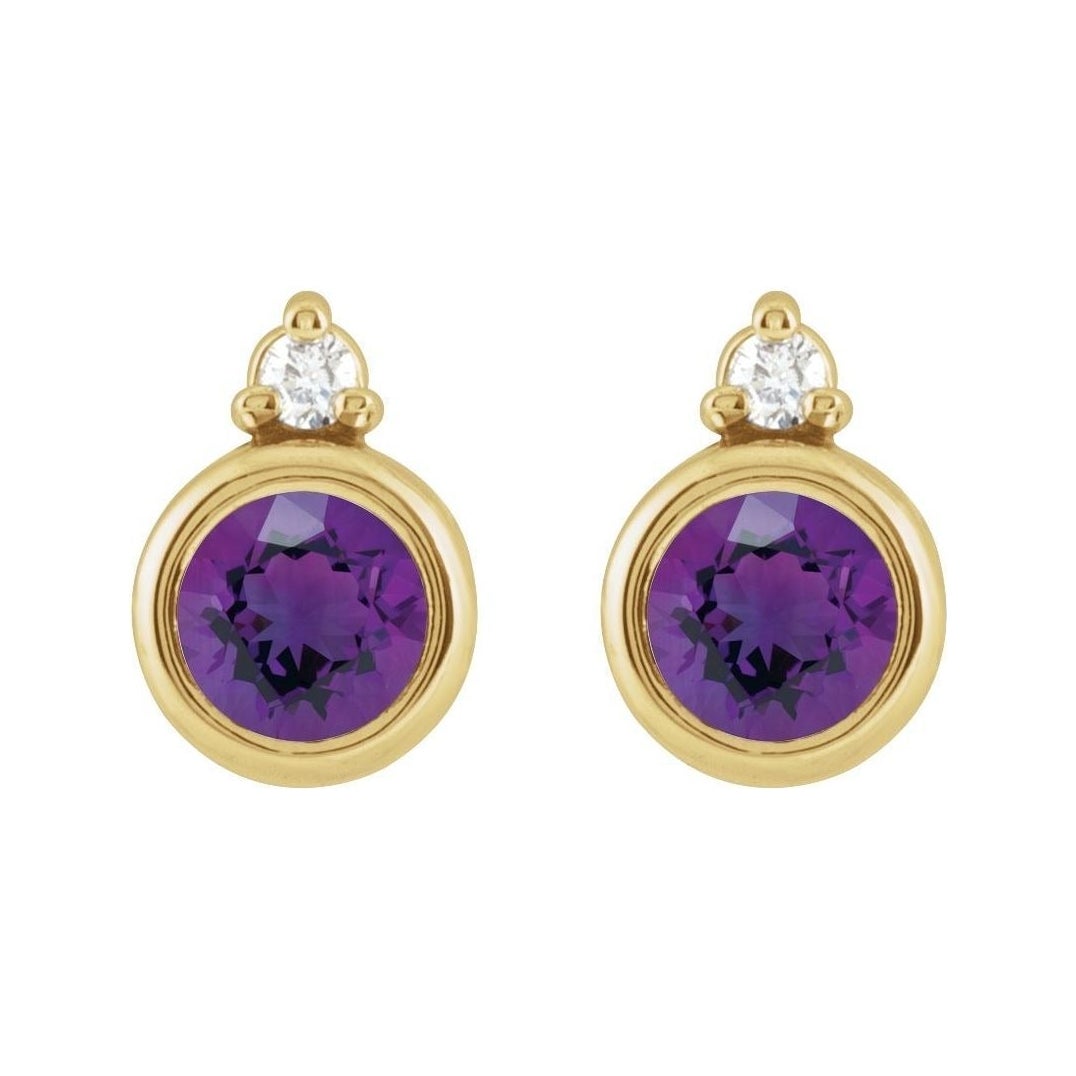 Sapphire Row Natural Gemstone Accented Bezel Earrings - Amethyst, 14K Yellow Gold, 4 mm (view 2)