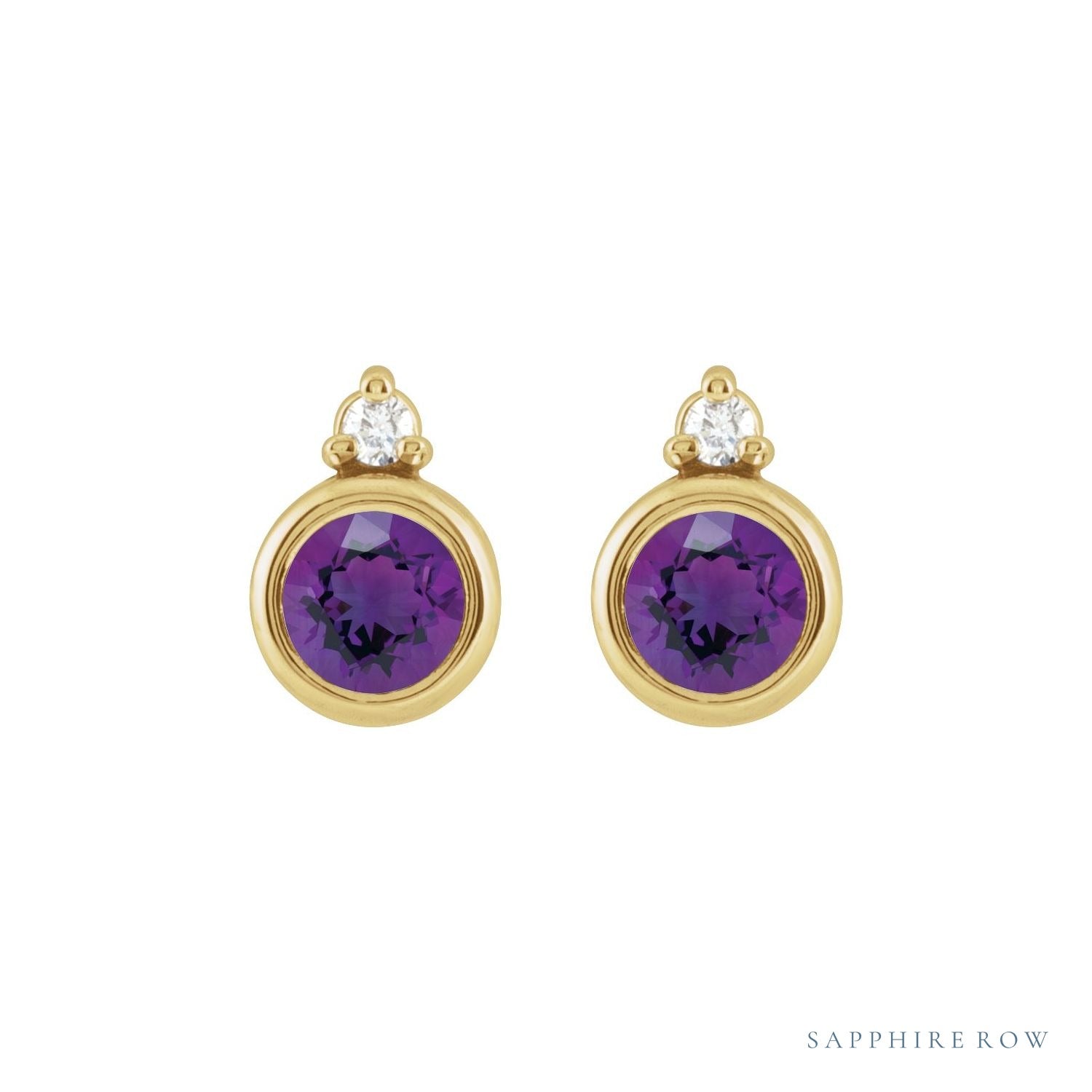 Sapphire Row Natural Gemstone Accented Bezel Earrings - Amethyst, 14K Yellow Gold, 4 mm (view 2)