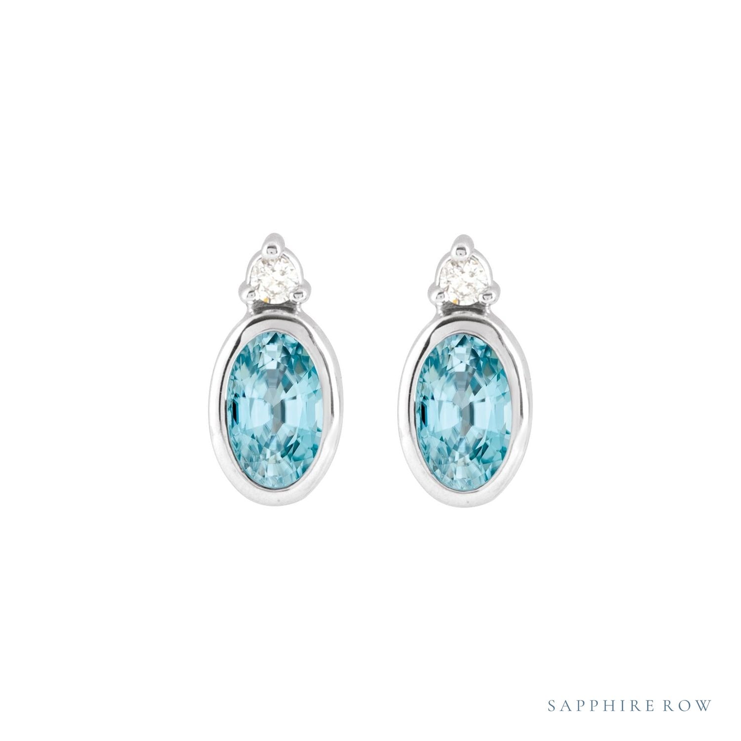 Sapphire Row Natural Gemstone Accented Bezel Earrings - Blue Zircon, Platinum, 5 x 3 mm (view 2)