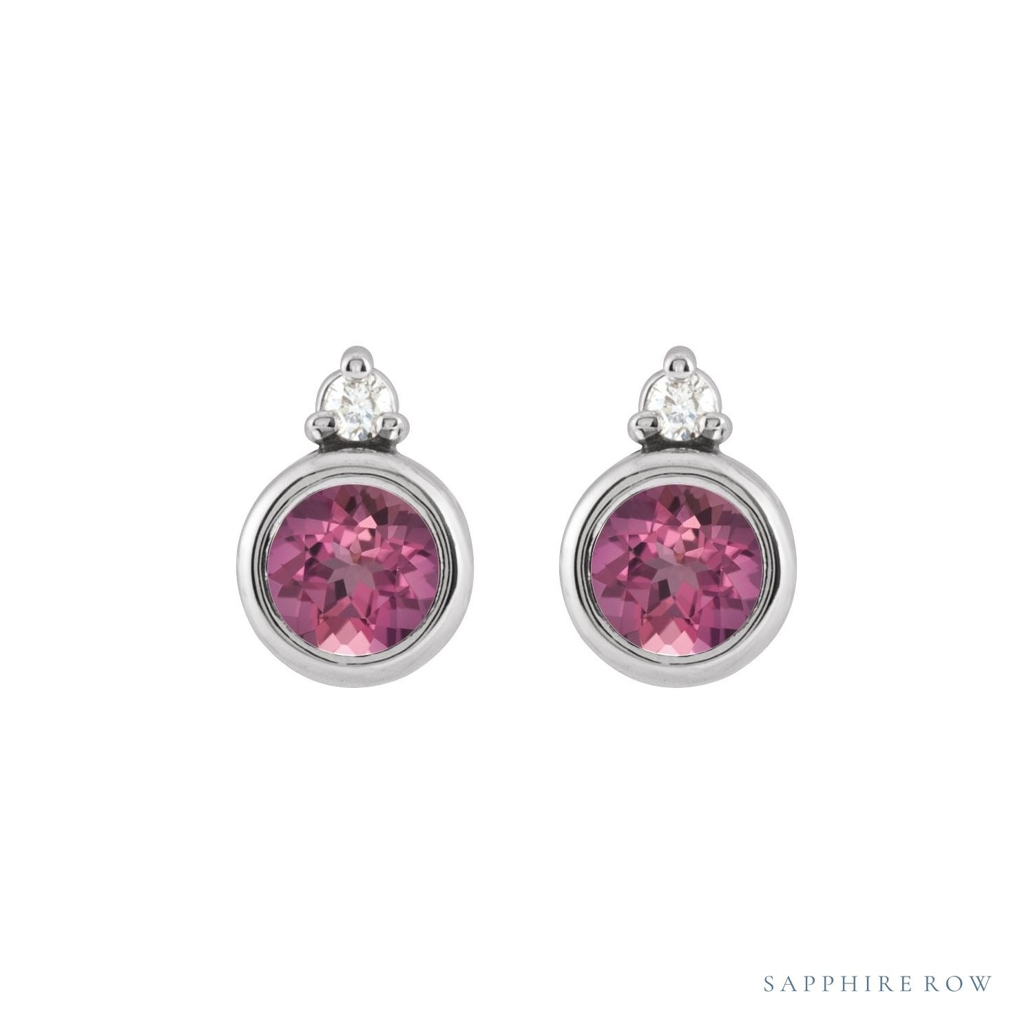 Sapphire Row Natural Gemstone Accented Bezel Earrings - Pink Tourmaline, Platinum, 4 mm (view 2)