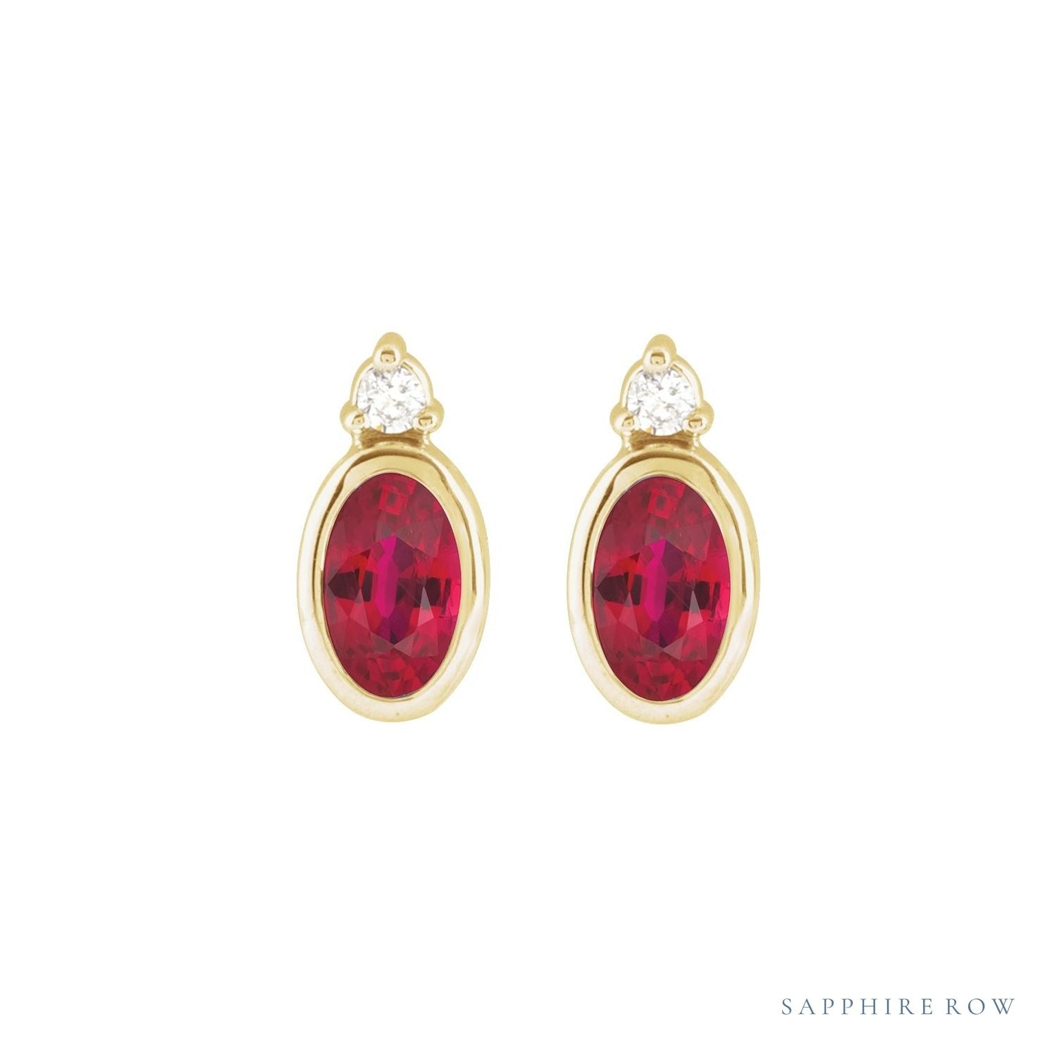 Sapphire Row Natural Gemstone Accented Bezel Earrings - Ruby, 14K Yellow Gold, 5 x 3 mm (view 2)