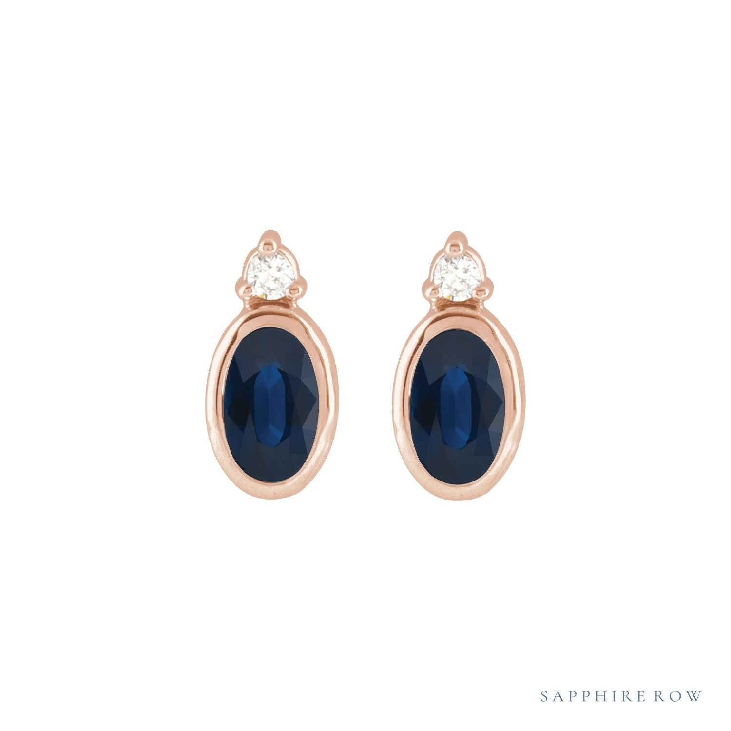 Sapphire Row Natural Gemstone Accented Bezel Earrings - Blue Sapphire, 14K Rose Gold, 5 x 3 mm (view 2)