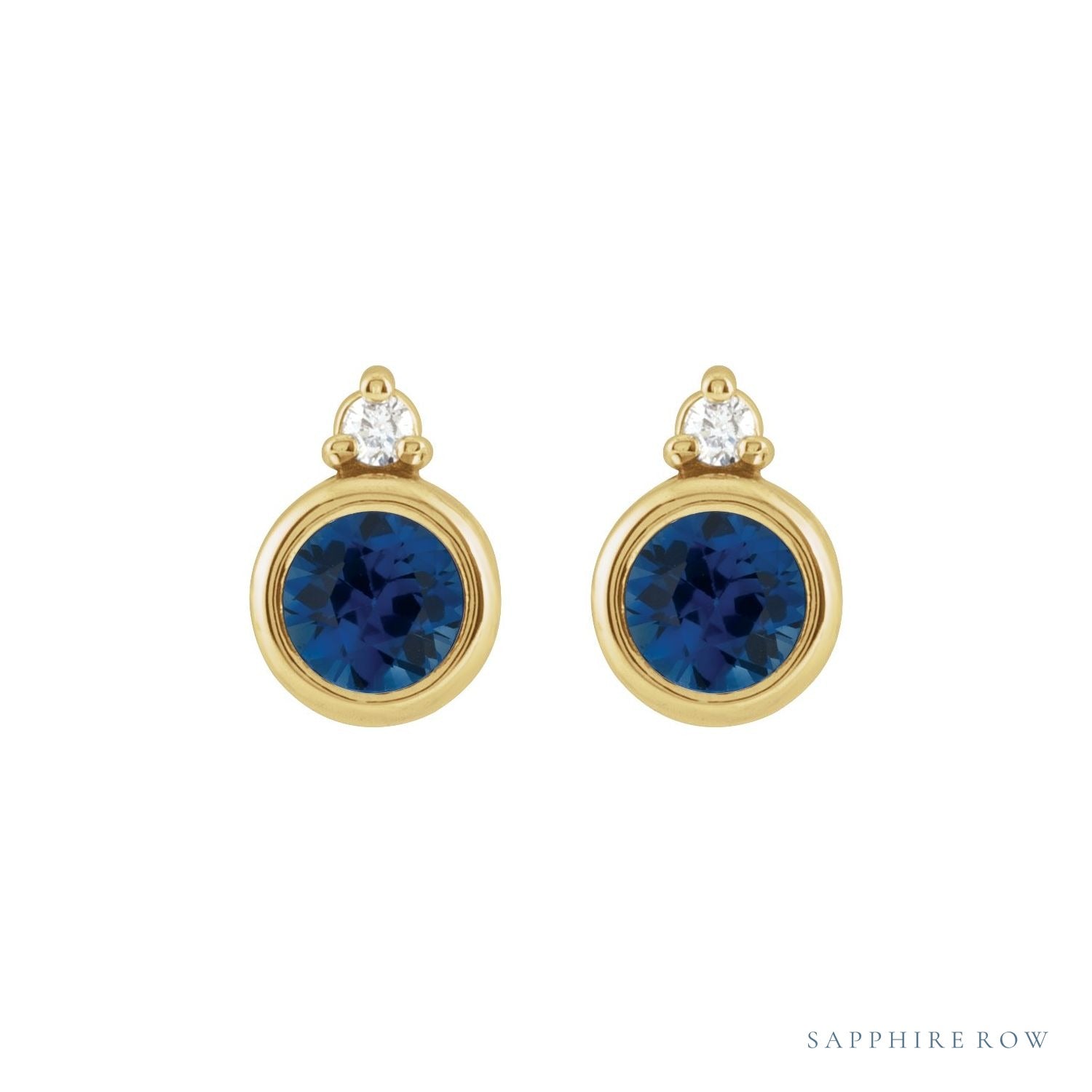 Sapphire Row Natural Gemstone Accented Bezel Earrings - Blue Sapphire, 14K Yellow Gold, 4 mm (view 2)