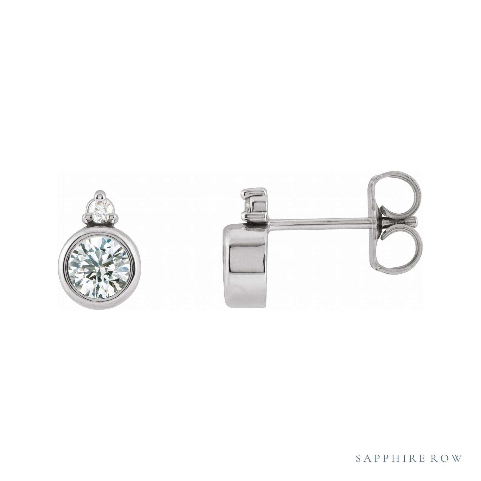 Sapphire Row Natural Gemstone Accented Bezel Earrings - White Sapphire, 14K White Gold, 4 mm