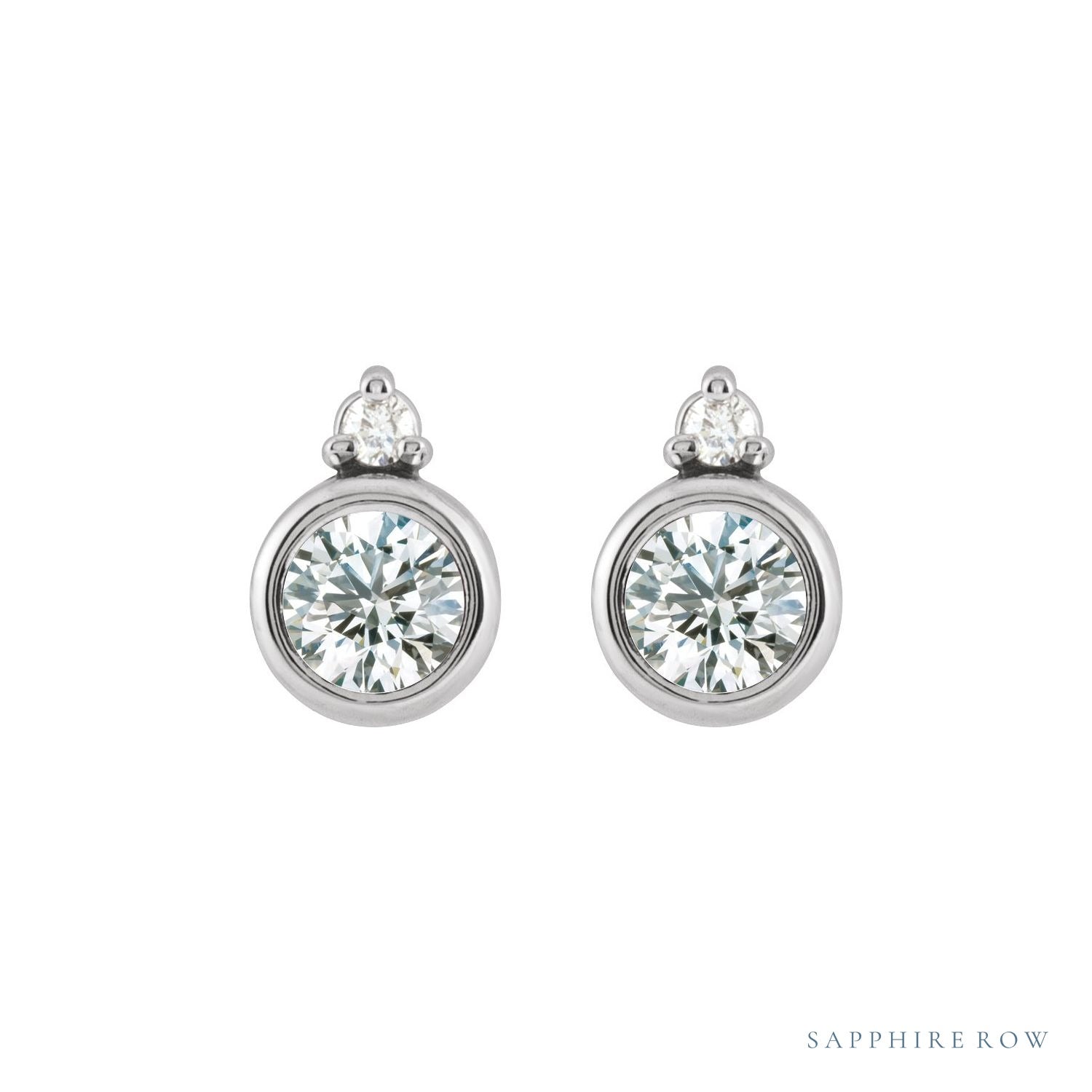 Sapphire Row Natural Gemstone Accented Bezel Earrings - White Sapphire, 14K White Gold, 4 mm (view 2)