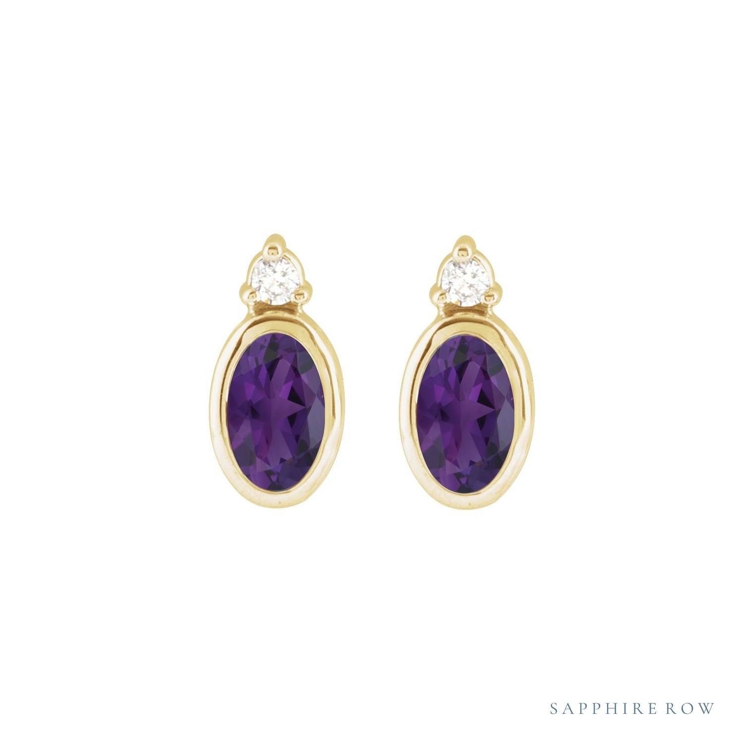 Sapphire Row Natural Gemstone Accented Bezel Earrings - Amethyst, 14K Yellow Gold, 5 x 3 mm (view 2)