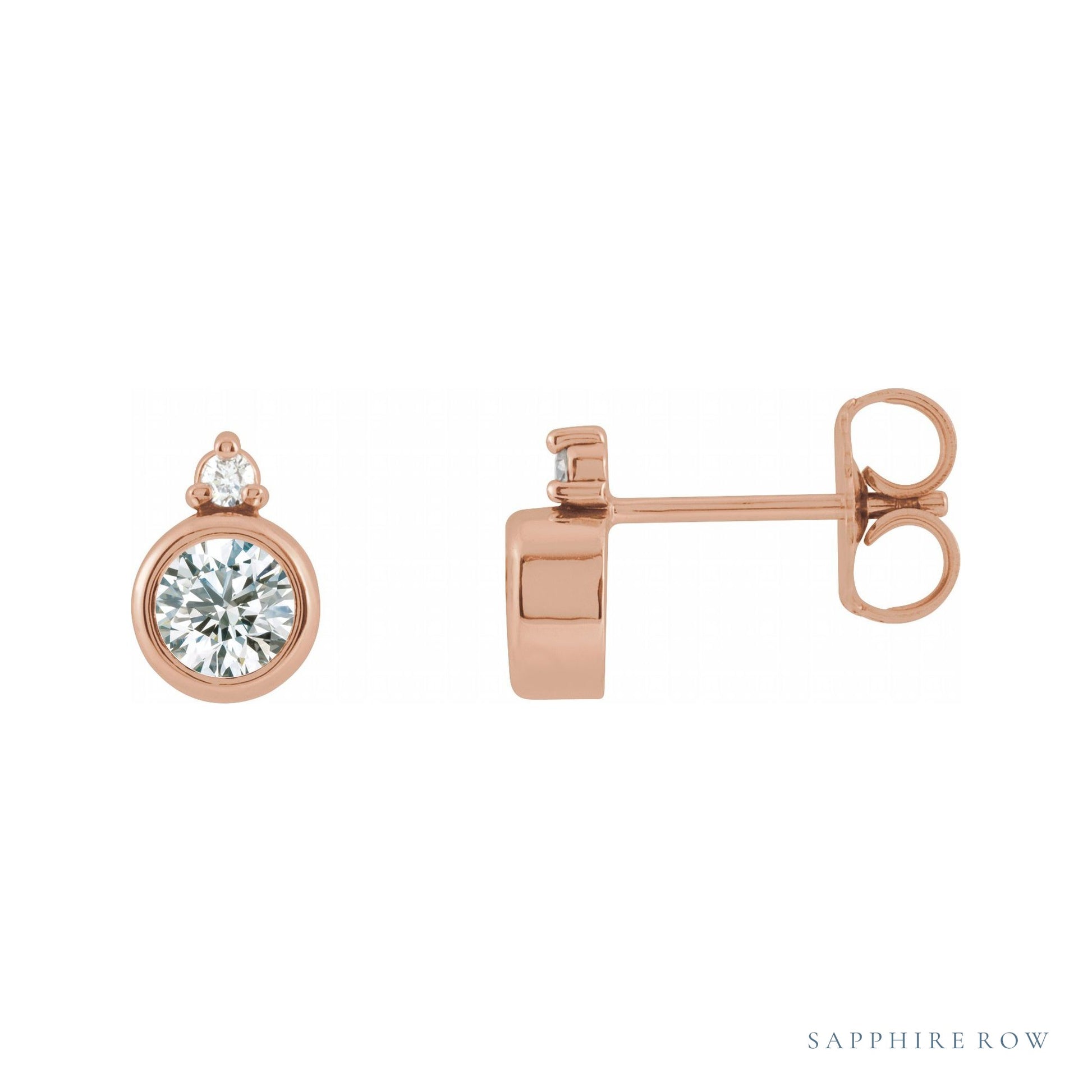 Sapphire Row Natural Gemstone Accented Bezel Earrings - White Sapphire, 14K Rose Gold, 4 mm