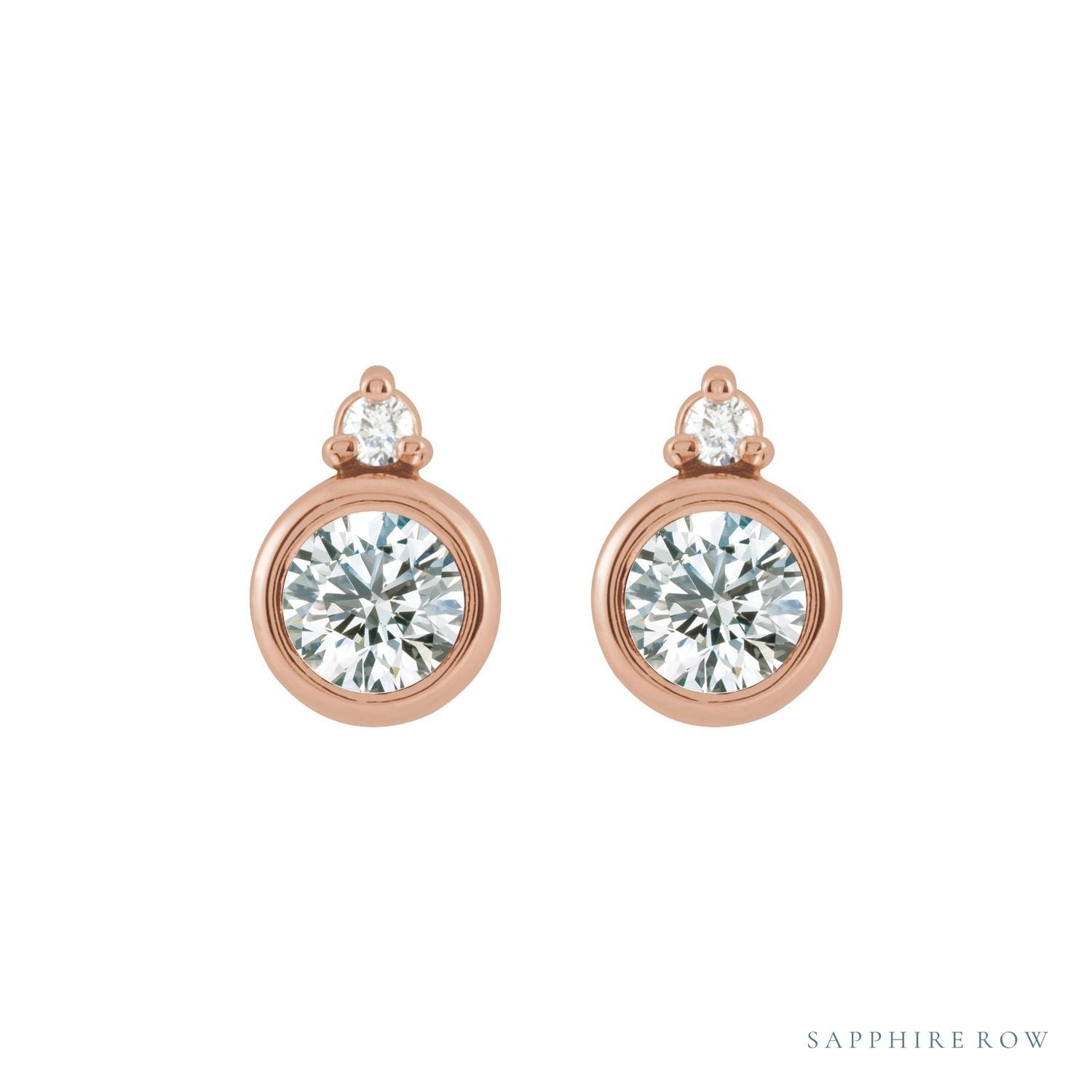 Sapphire Row Natural Gemstone Accented Bezel Earrings - White Sapphire, 14K Rose Gold, 4 mm (view 2)
