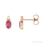 Sapphire Row Natural Gemstone Accented Bezel Earrings - Pink Tourmaline, 14K Rose Gold, 5 x 3 mm