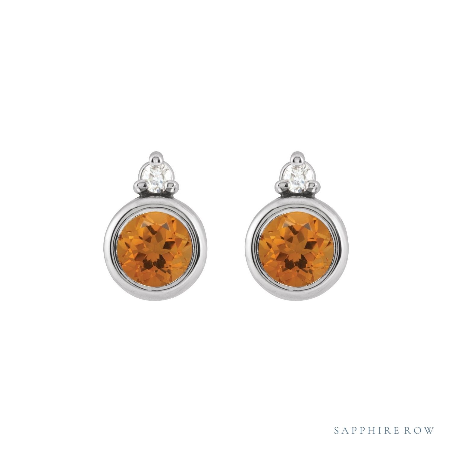 Sapphire Row Natural Gemstone Accented Bezel Earrings - Citrine, Platinum, 4 mm (view 2)