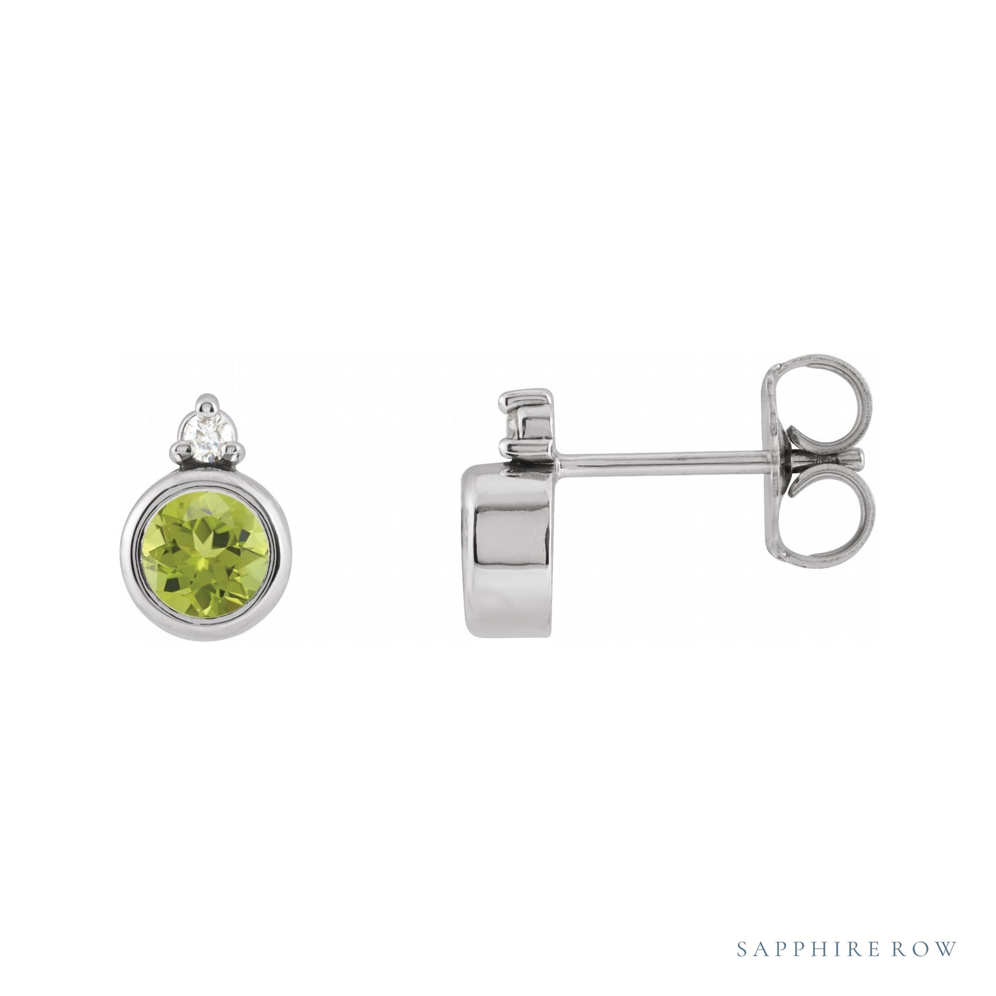 Sapphire Row Natural Gemstone Accented Bezel Earrings - Peridot, Platinum, 4 mm