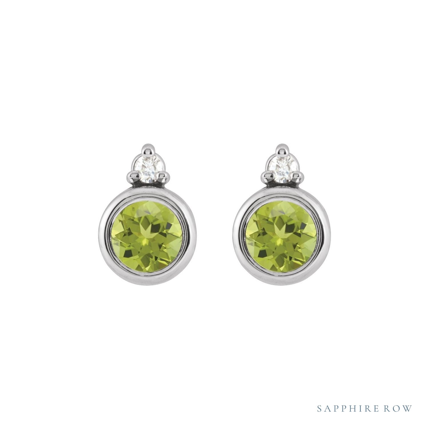 Sapphire Row Natural Gemstone Accented Bezel Earrings - Peridot, Platinum, 4 mm (view 2)