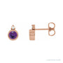 Sapphire Row Natural Gemstone Accented Bezel Earrings - Amethyst, 14K Rose Gold, 4 mm