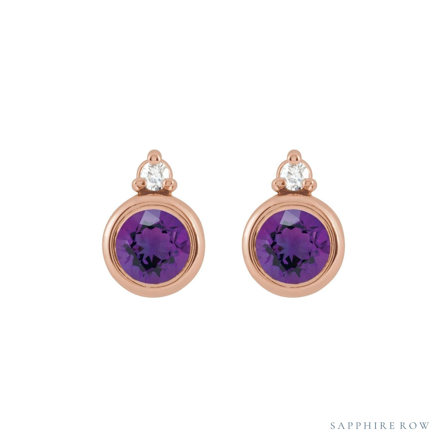 Sapphire Row Natural Gemstone Accented Bezel Earrings - Amethyst, 14K Rose Gold, 4 mm (view 2)
