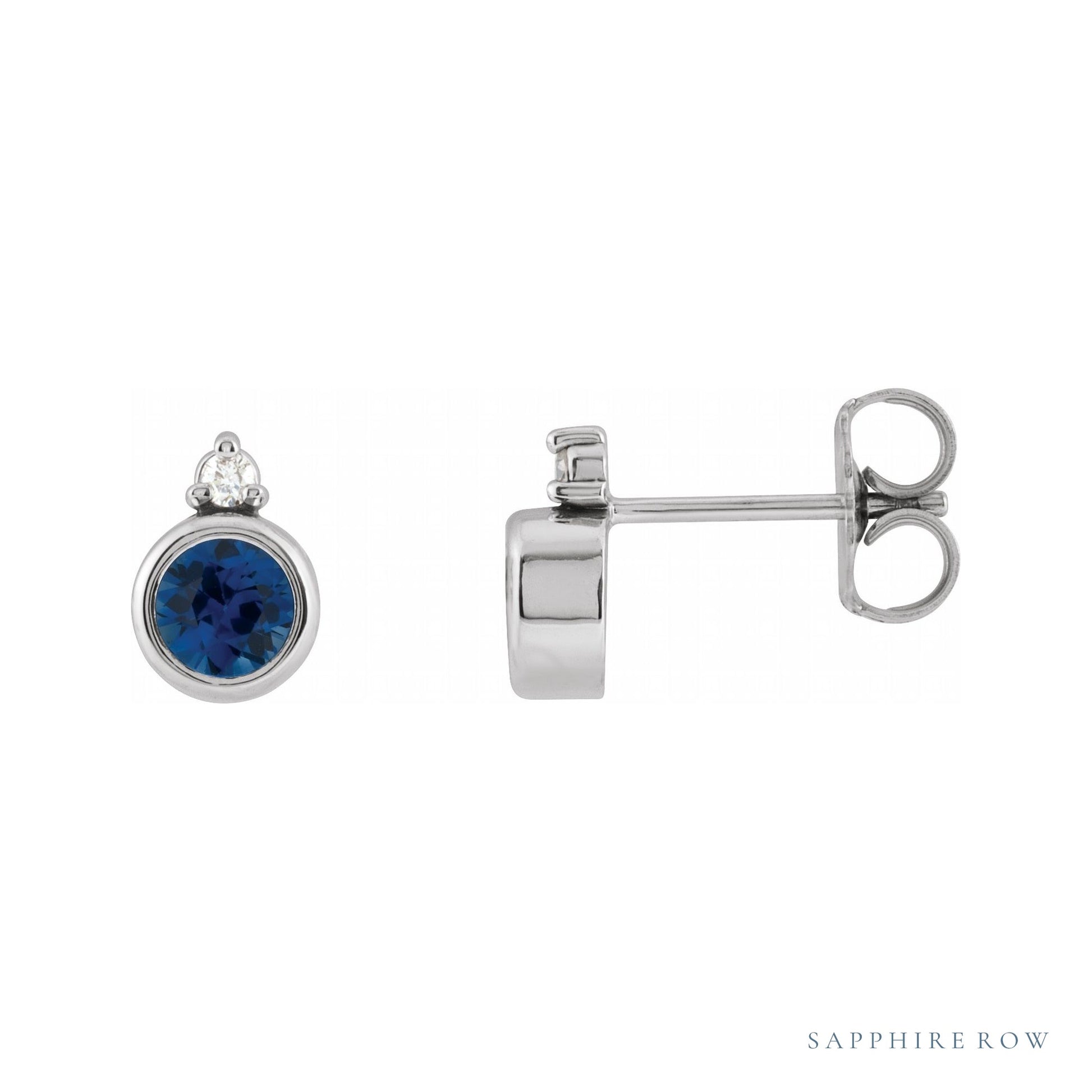 Sapphire Row Natural Gemstone Accented Bezel Earrings - Blue Sapphire, Platinum, 4 mm