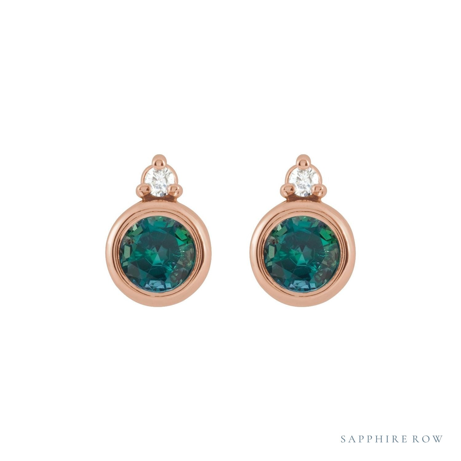 Sapphire Row Lab-Grown Gemstone Accented Bezel Earrings - Alexandrite, 14K Rose Gold, 4 mm (view 2)