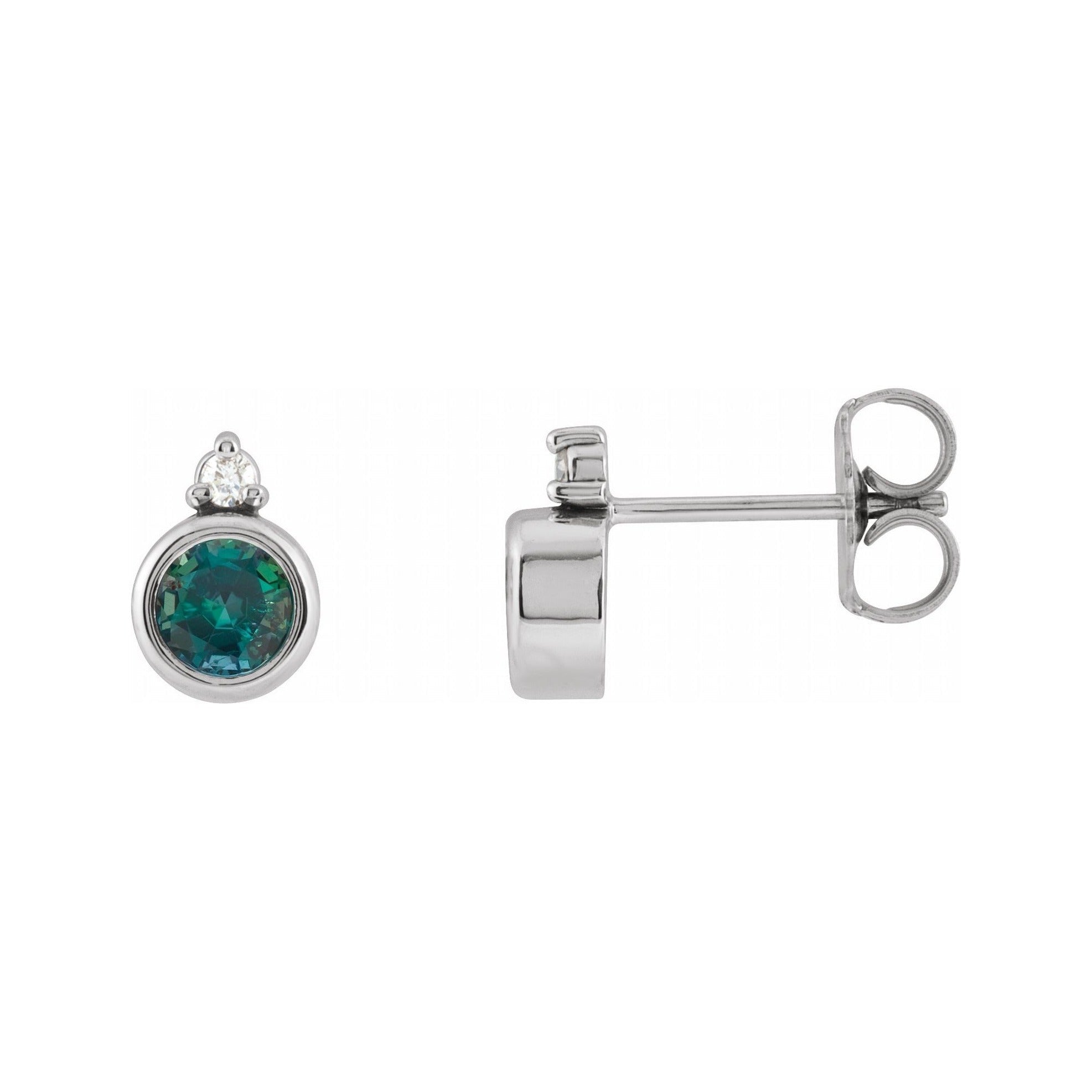 Sapphire Row Lab-Grown Gemstone Accented Bezel Earrings - Alexandrite, 14K White Gold, 4 mm