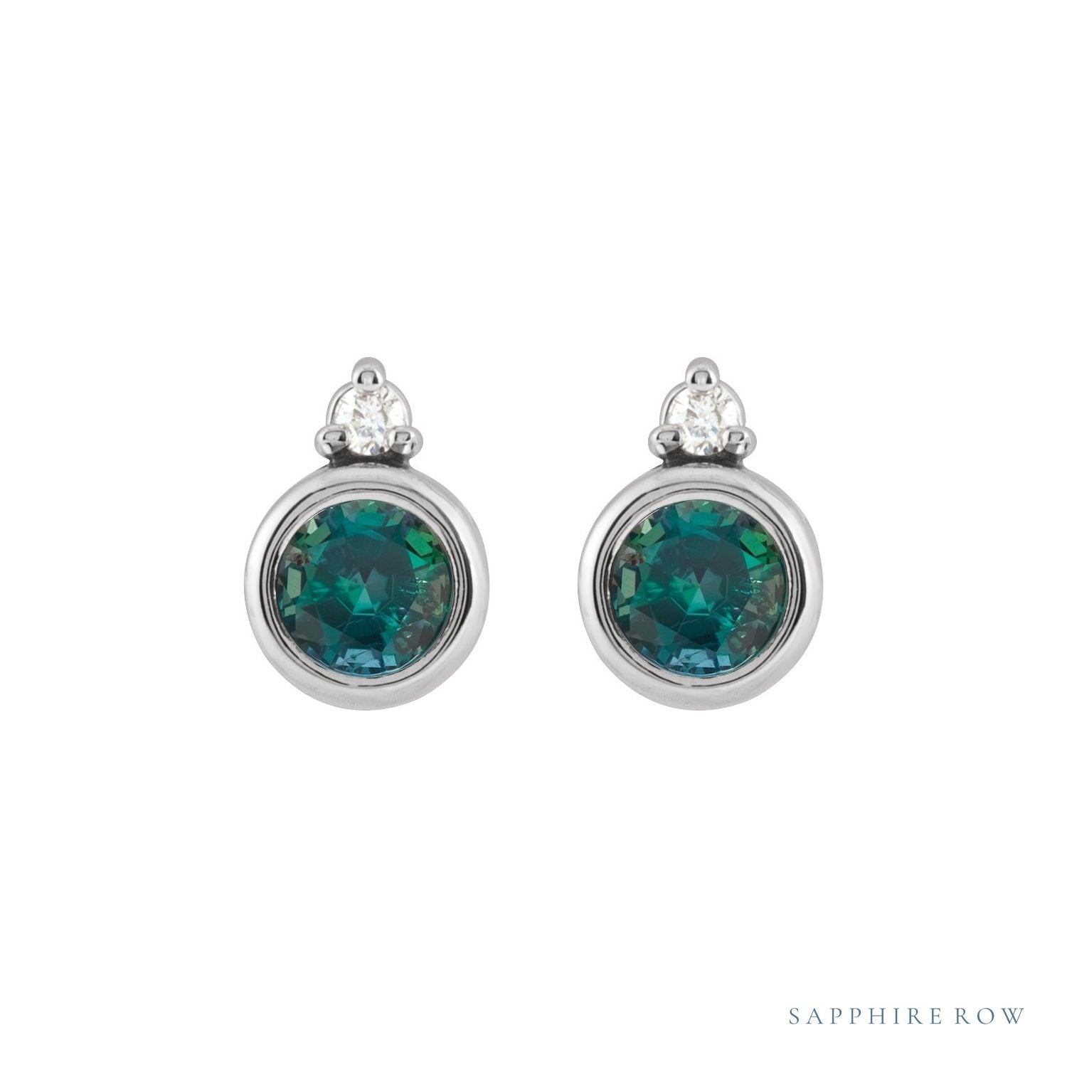 Sapphire Row Lab-Grown Gemstone Accented Bezel Earrings - Alexandrite, 14K White Gold, 4 mm (view 2)