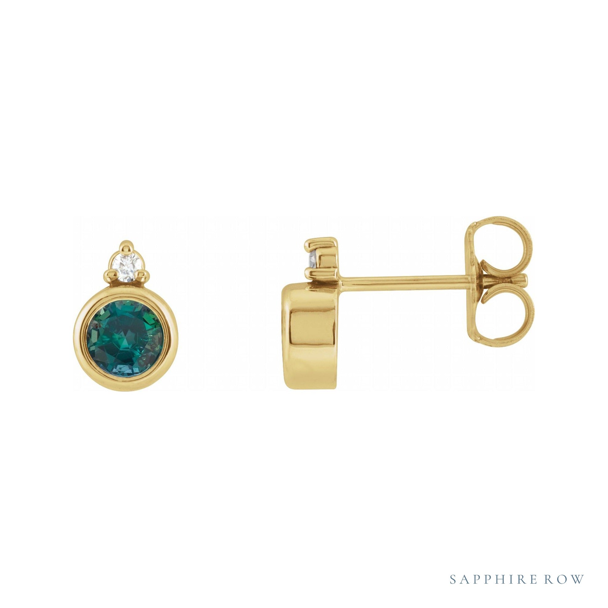Sapphire Row Lab-Grown Gemstone Accented Bezel Earrings - Alexandrite, 14K Yellow Gold, 4 mm