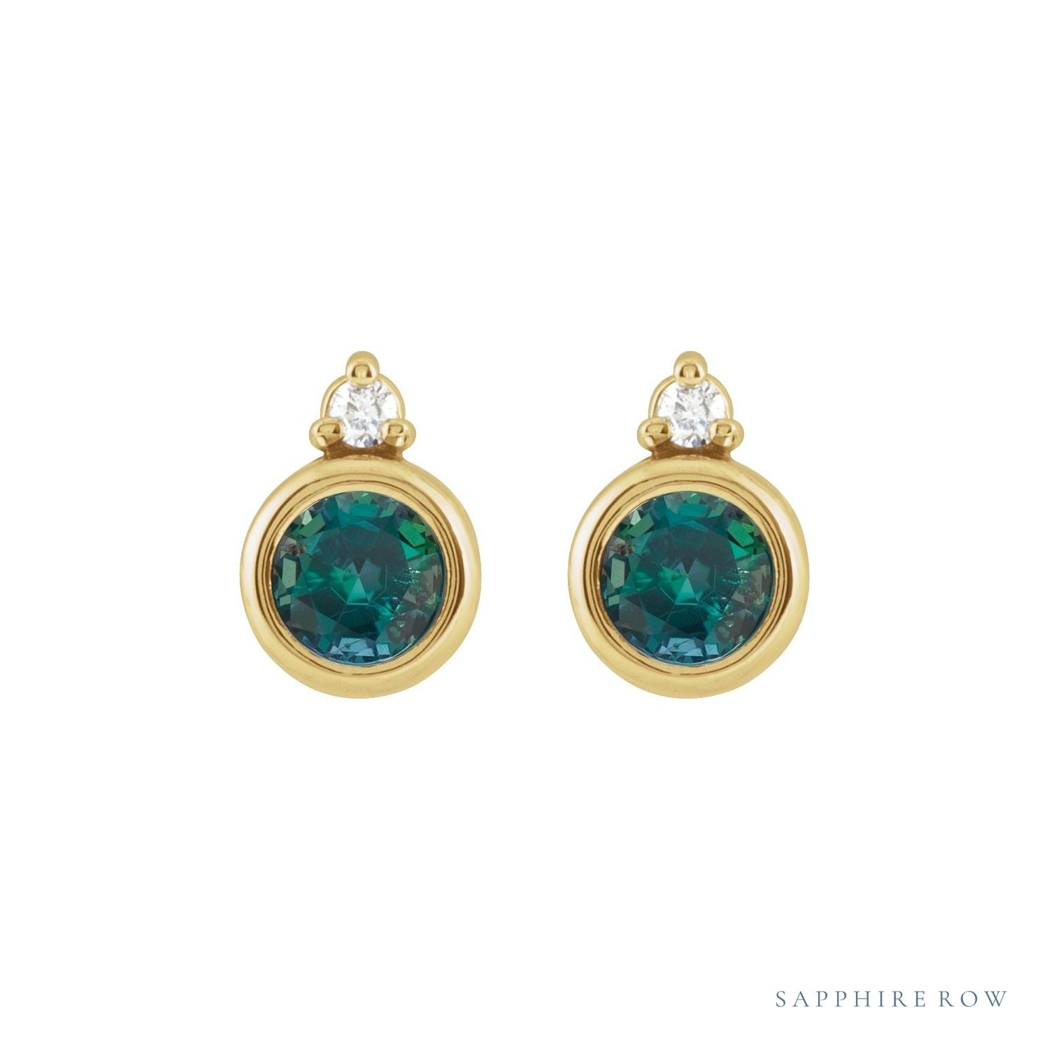 Sapphire Row Lab-Grown Gemstone Accented Bezel Earrings - Alexandrite, 14K Yellow Gold, 4 mm (view 2)
