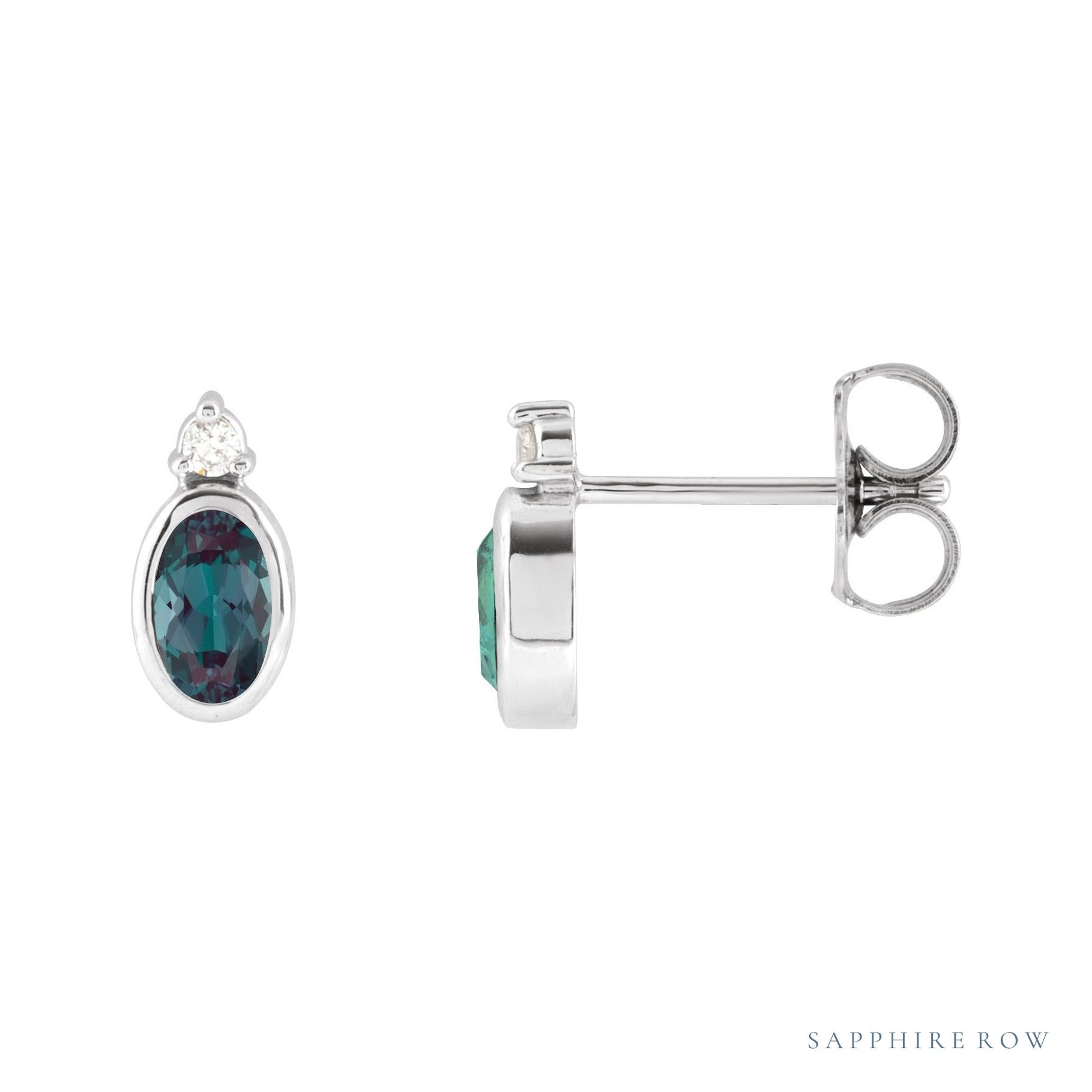 Sapphire Row Lab-Grown Gemstone Accented Bezel Earrings - Alexandrite, Platinum, 5 x 3 mm