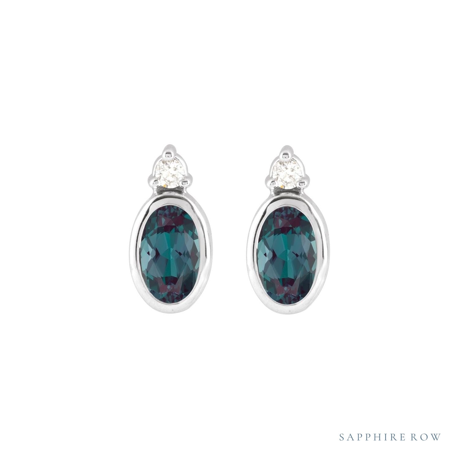 Sapphire Row Lab-Grown Gemstone Accented Bezel Earrings - Alexandrite, Platinum, 5 x 3 mm (view 2)