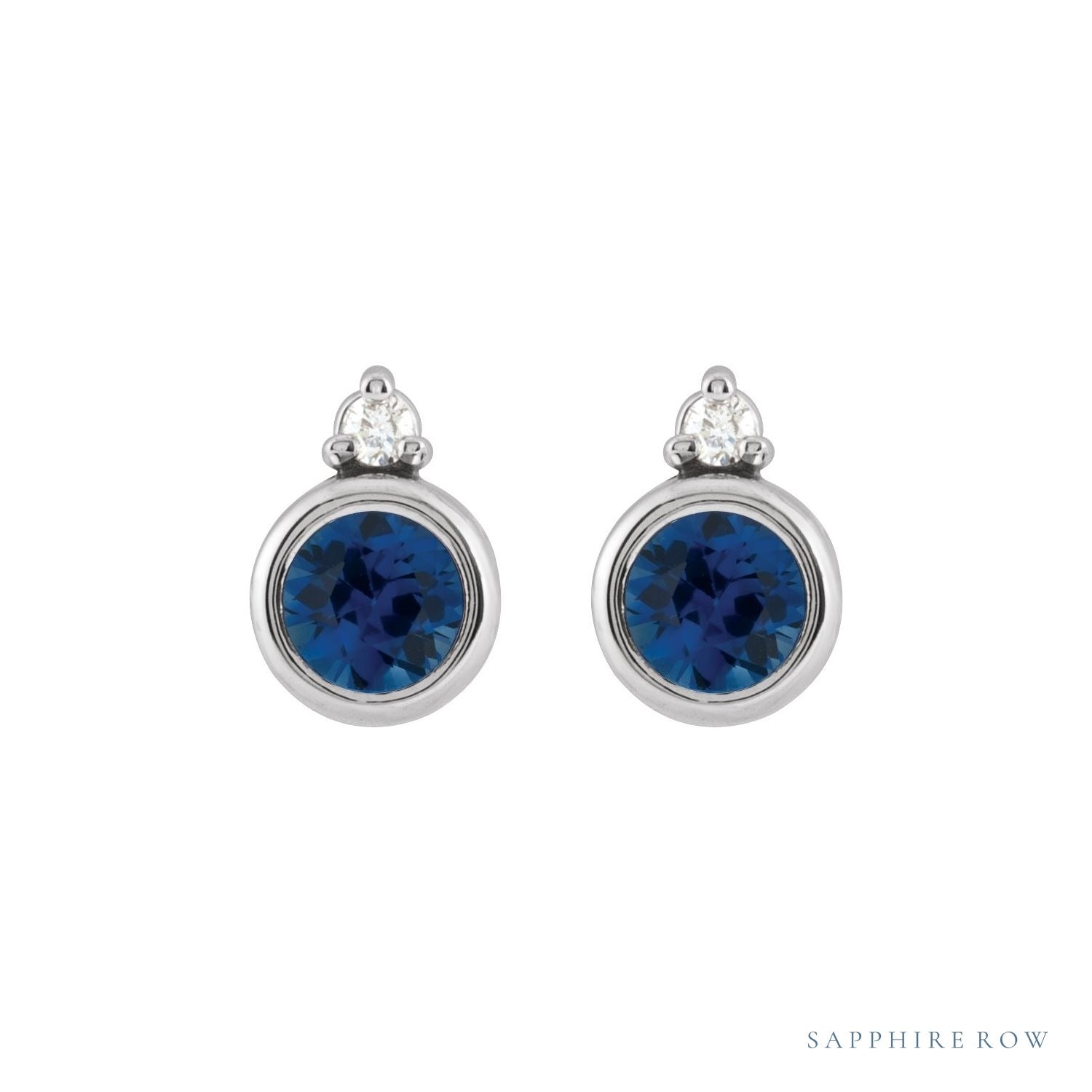 Sapphire Row Lab-Grown Gemstone Accented Bezel Earrings - Blue Sapphire, Platinum, 4 mm (view 2)
