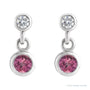 Sapphire Row Natural Gemstone Two-Stone Bezel Earrings - Pink Tourmaline, 14K White Gold (view 2)