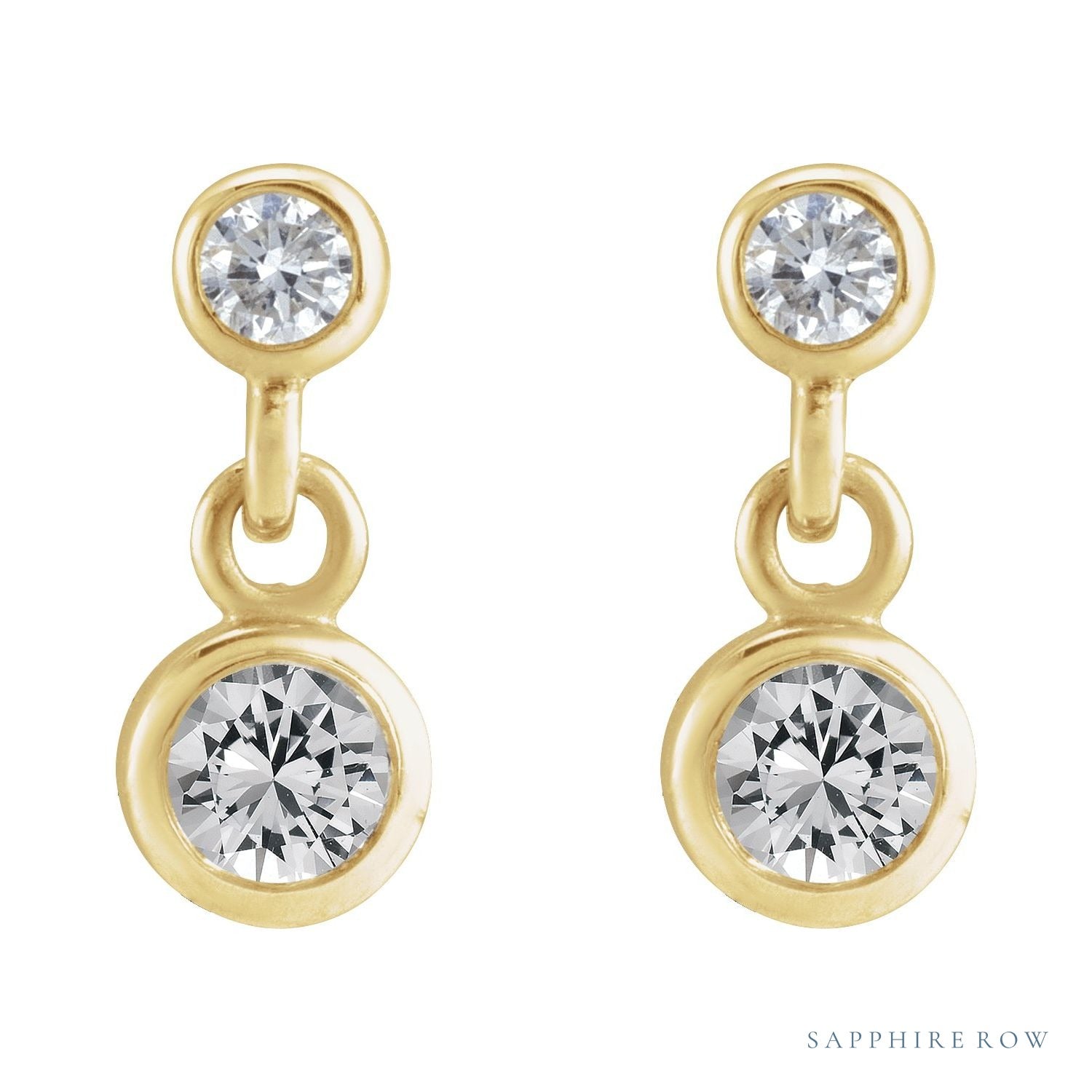 Sapphire Row Natural Gemstone Two-Stone Bezel Earrings - White Sapphire, 14K Yellow Gold (view 2)