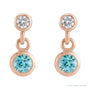 Sapphire Row Natural Gemstone Two-Stone Bezel Earrings - Blue Zircon, 14K Rose Gold (view 2)