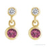 Sapphire Row Natural Gemstone Two-Stone Bezel Earrings - Pink Tourmaline, 14K Yellow Gold (view 2)