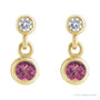 Sapphire Row Natural Gemstone Two-Stone Bezel Earrings - Pink Tourmaline, 14K Yellow Gold (view 2)